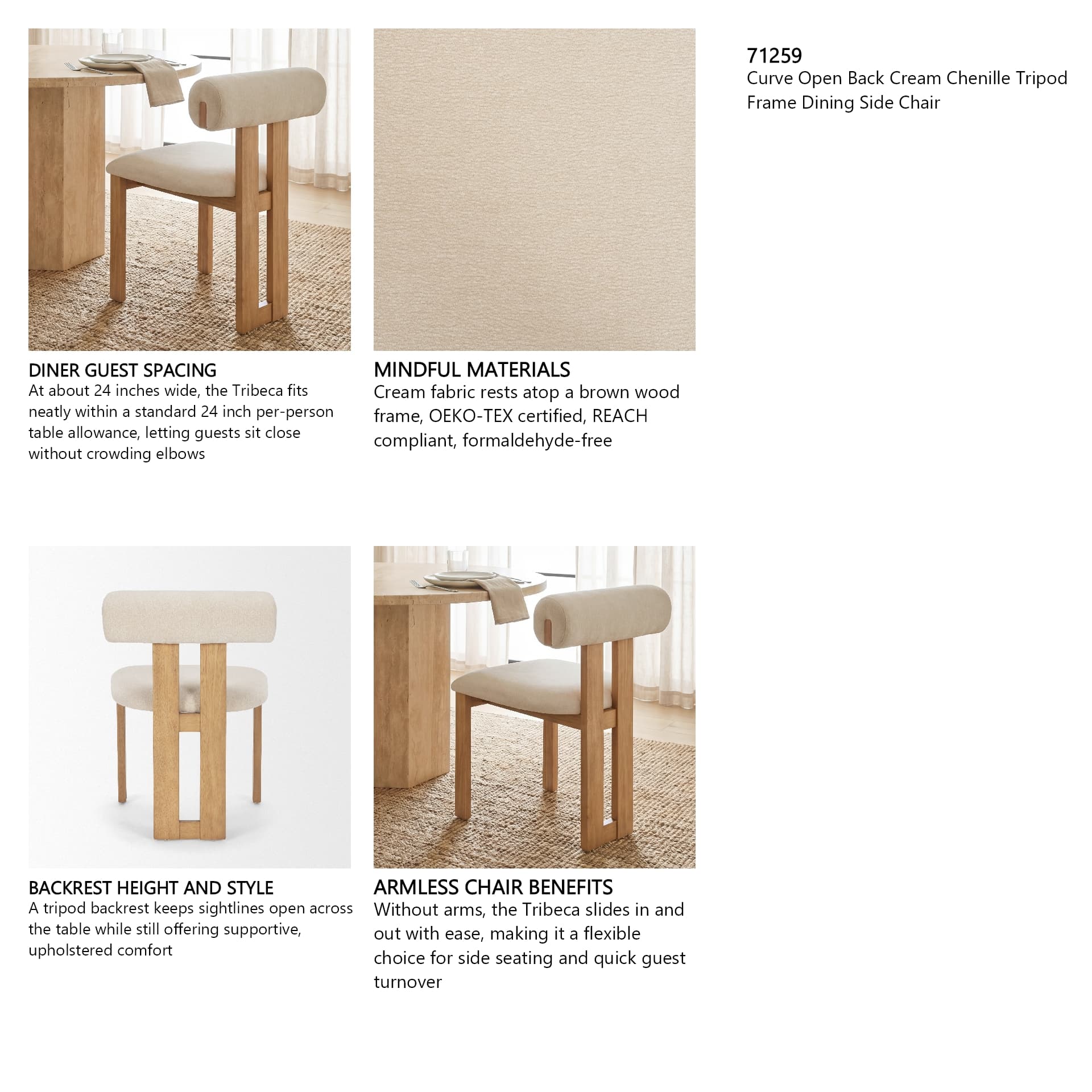 Tribeca Open Back Dining Side Chair | Cream Chenille w/ Brown Wood — in a styled room