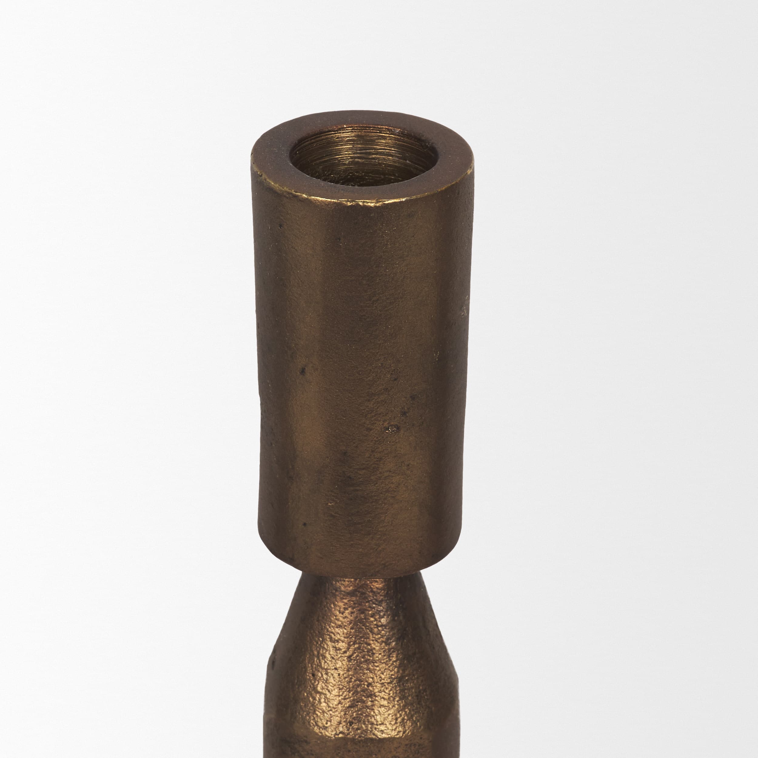 Declan Antiqued Brass Cast Metal Taper Candle Holder — product photograph