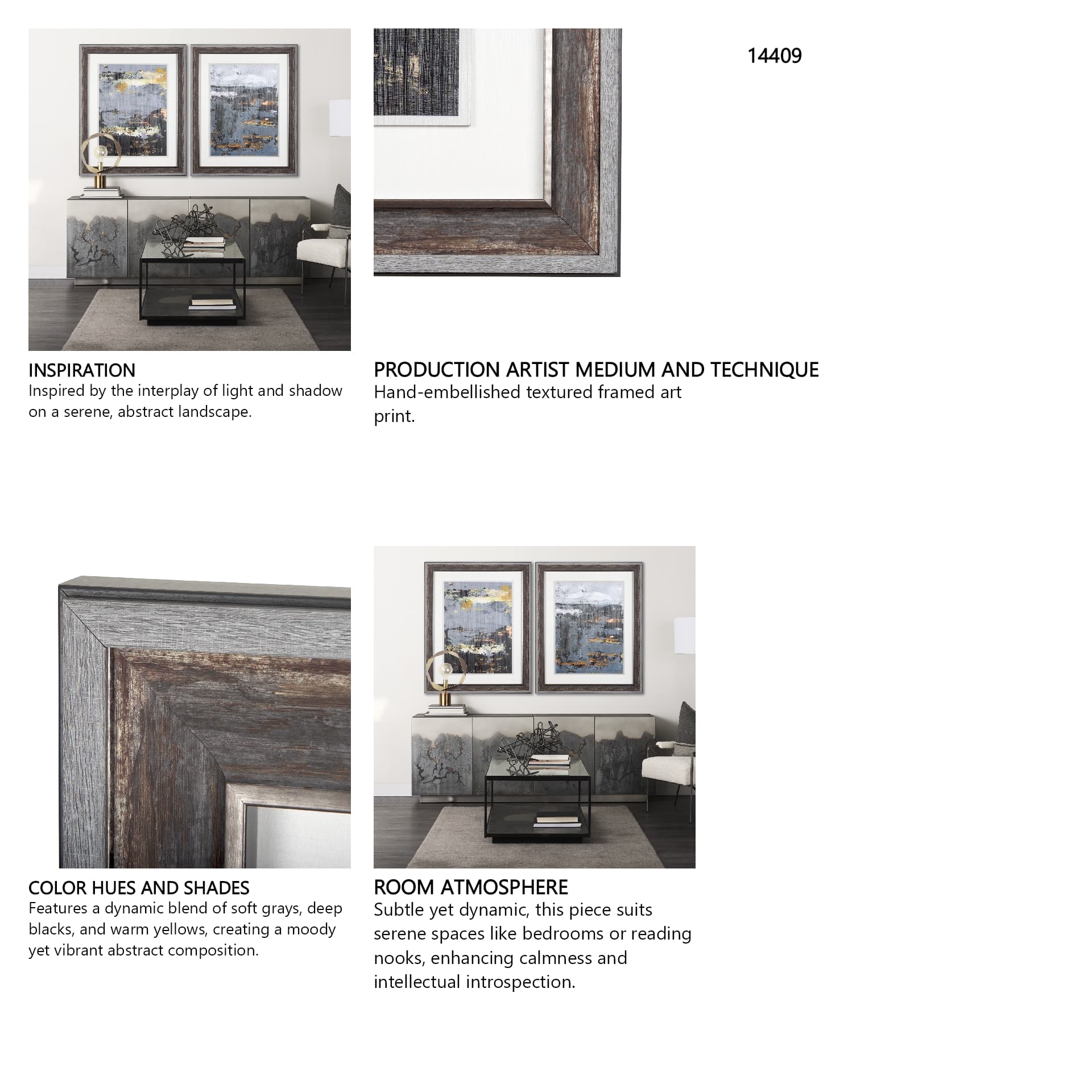 Silver and gold Inspiration I by Mercana Studio a Hand Embellished Textured Framed Art Print — in a styled room