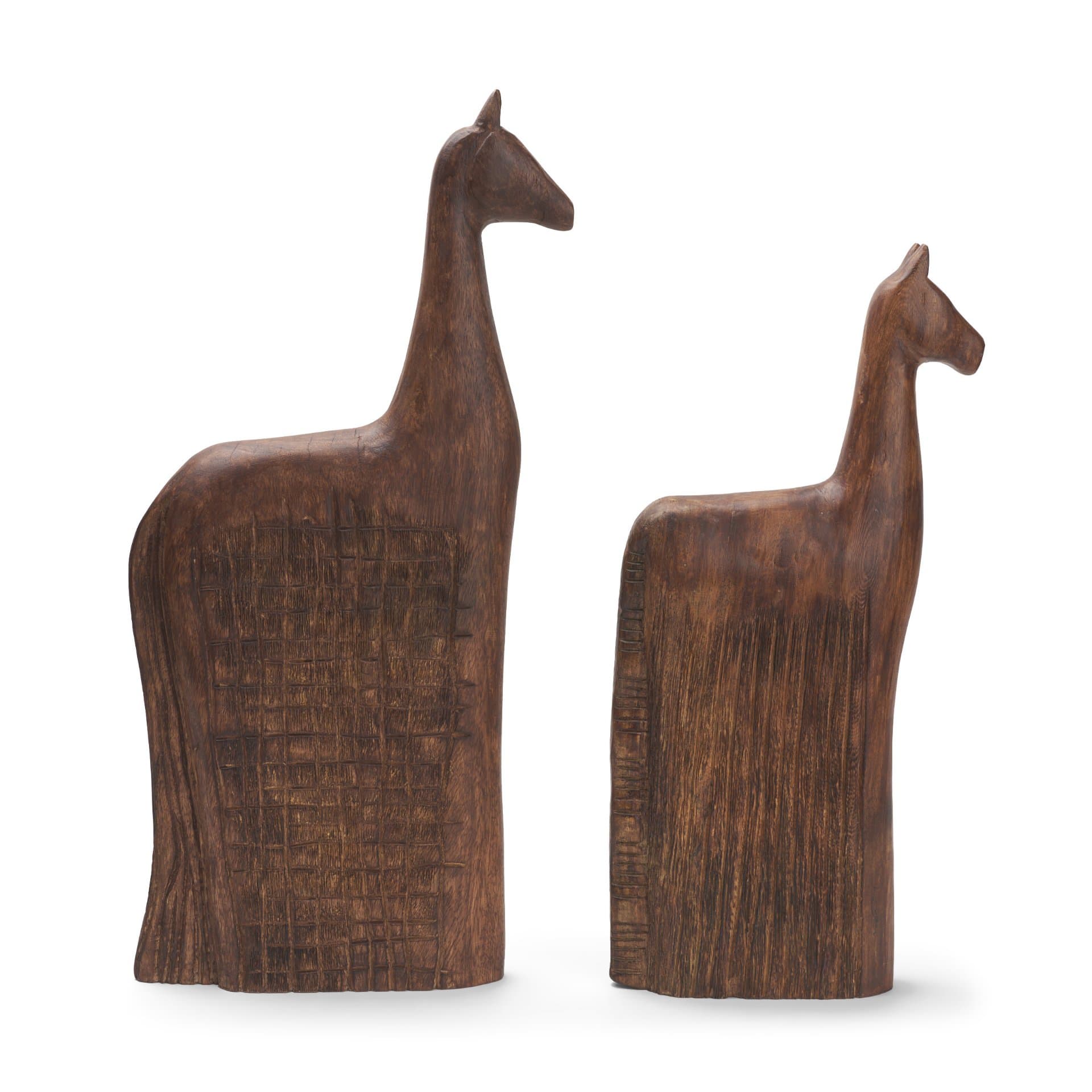 Farasi Medium Brown Wood Carved Horse Object (Set of 2) — product photograph