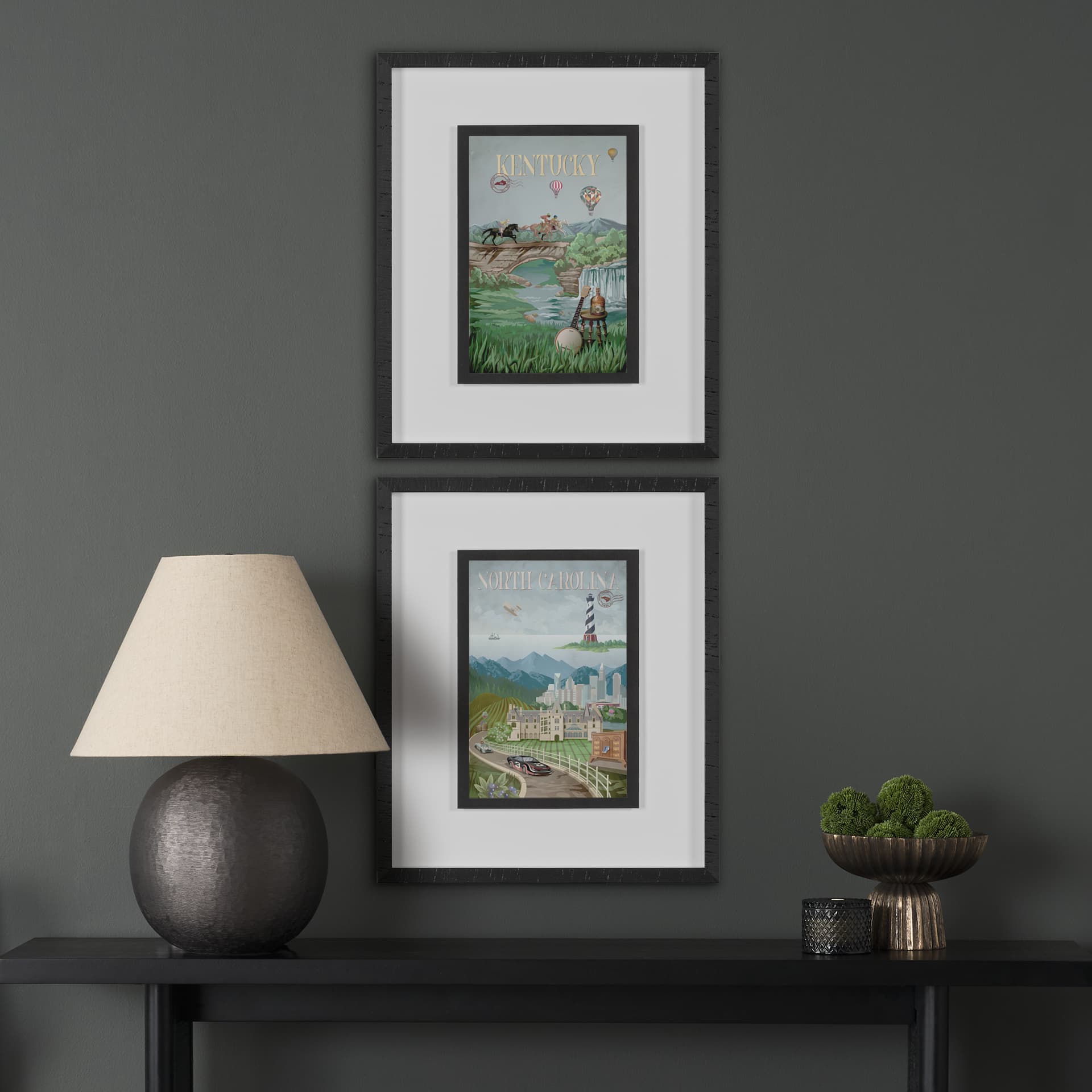 Kentucky Go USA (M) by Mercana Studio a Framed Art Print Matted under Glass — in a styled room