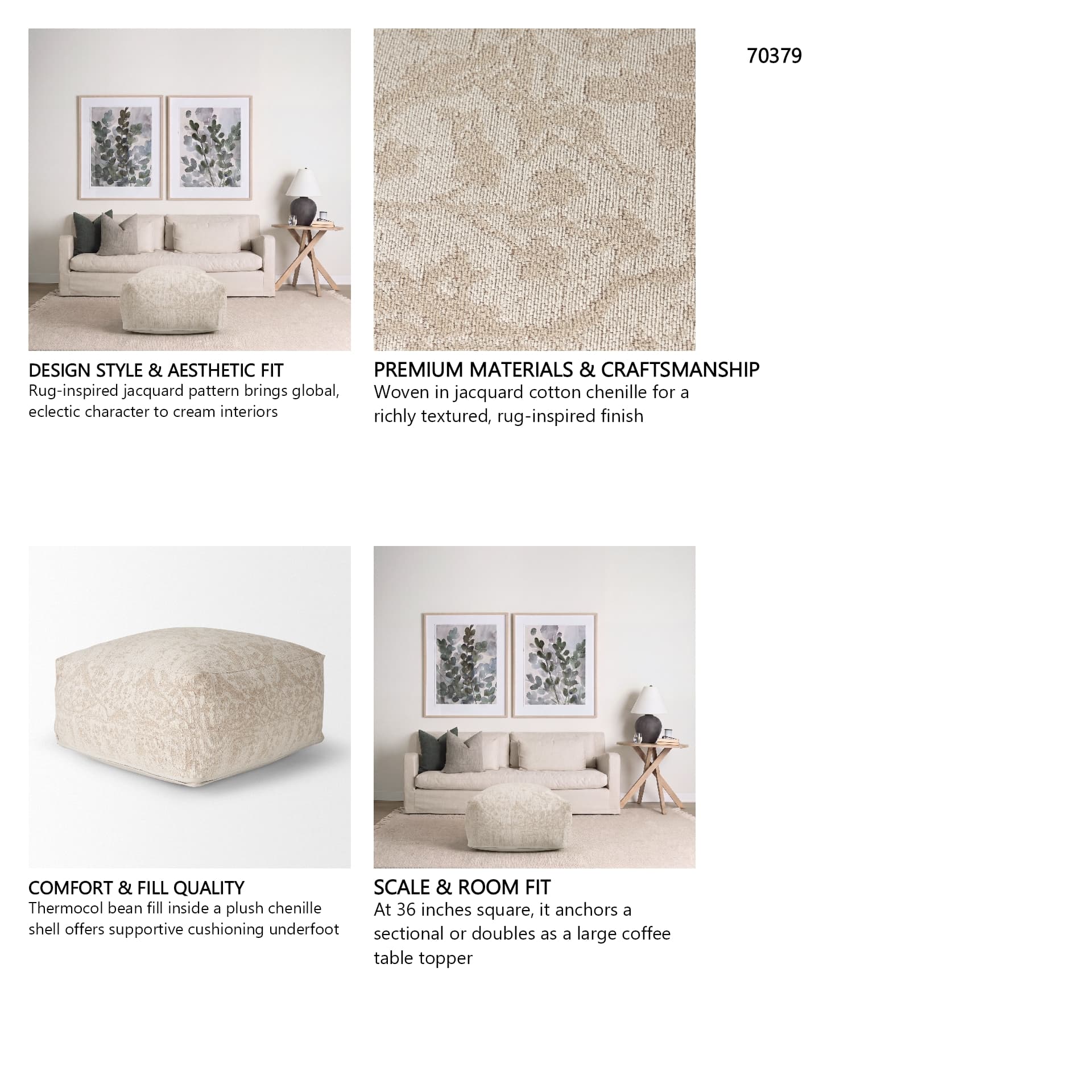 Khloe Large Cream Pouf — in a styled room