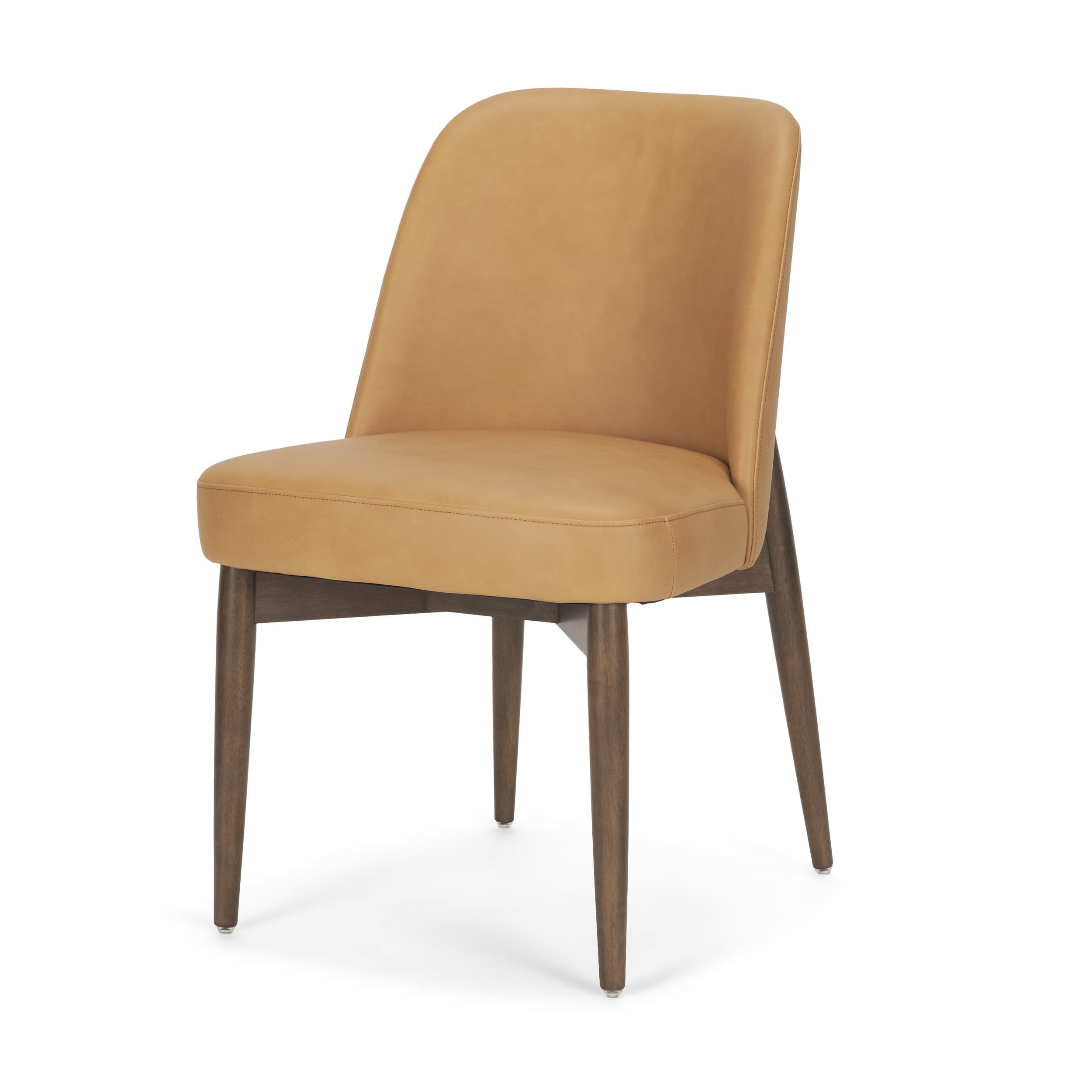 Abbie Curved Back Dining Side Chair | Tan Leather w/ Brown Wood — product photograph