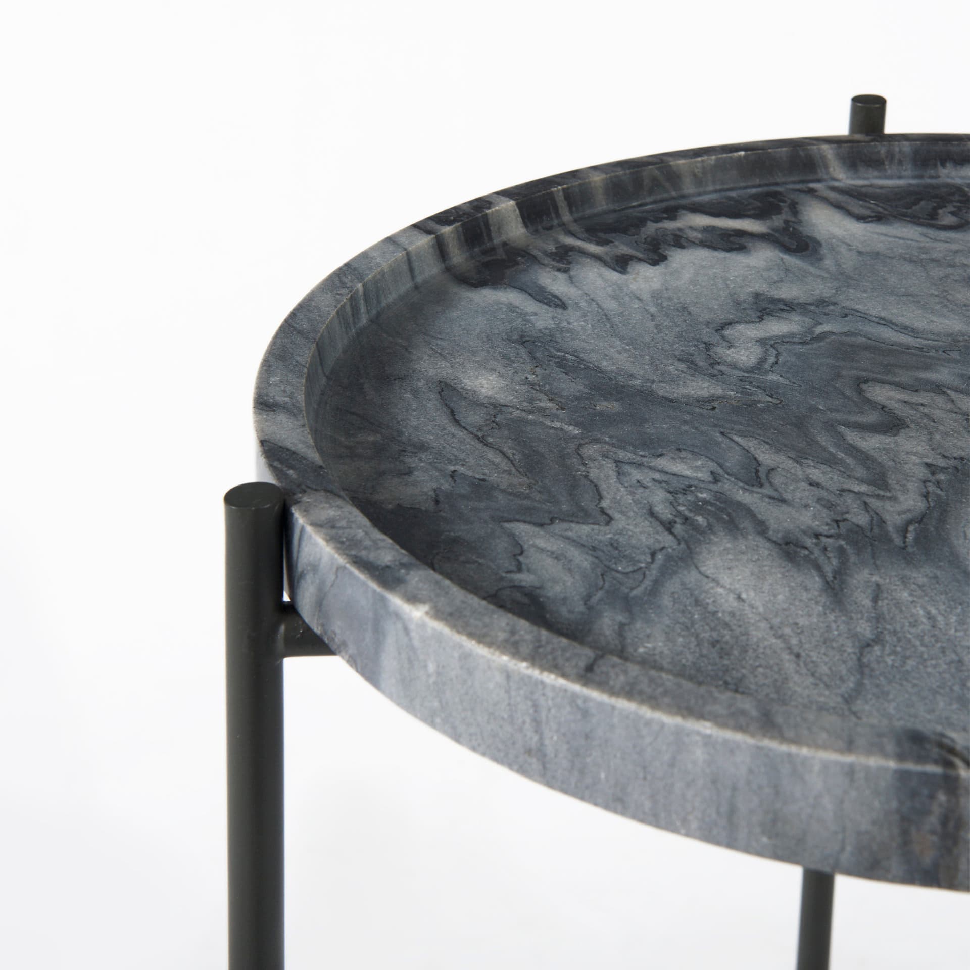 Stella 17L x 17W Gray Round Marble Top W/Black Base Accent Table — product photograph