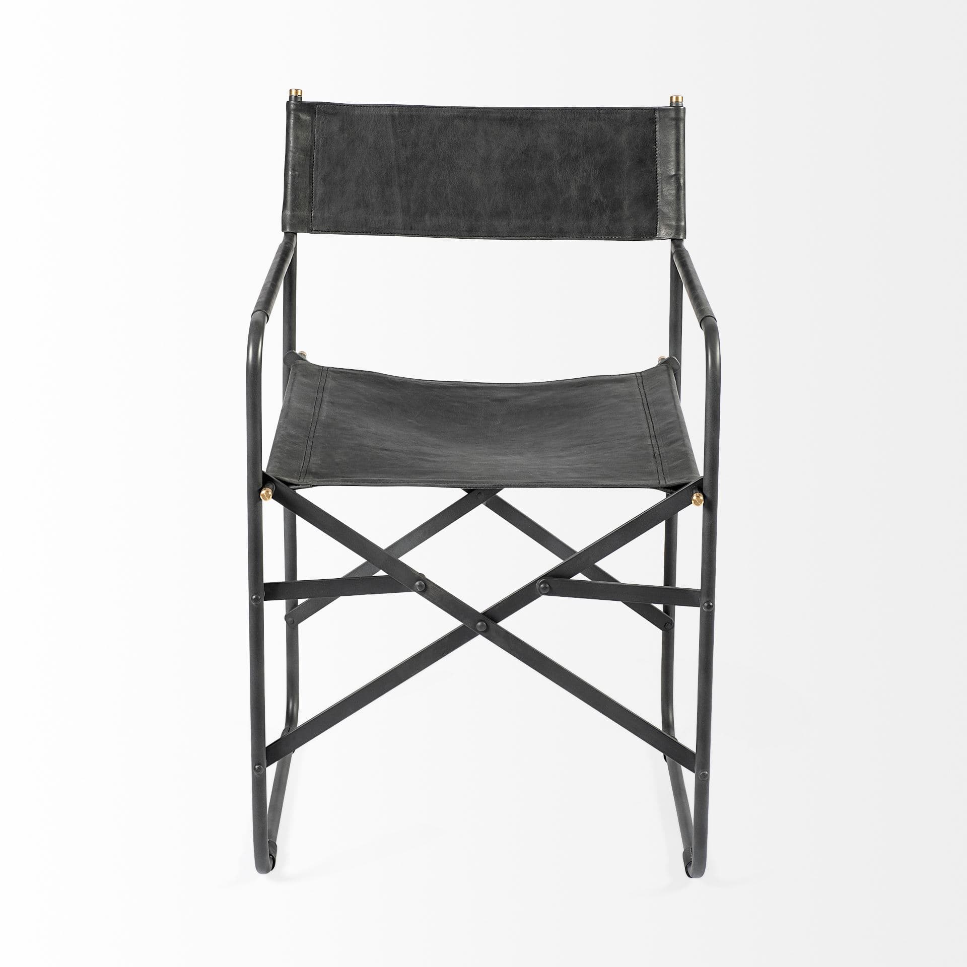 Direttore Curved Back Dining Side Chair | Black Leather w/ Black Iron — product photograph