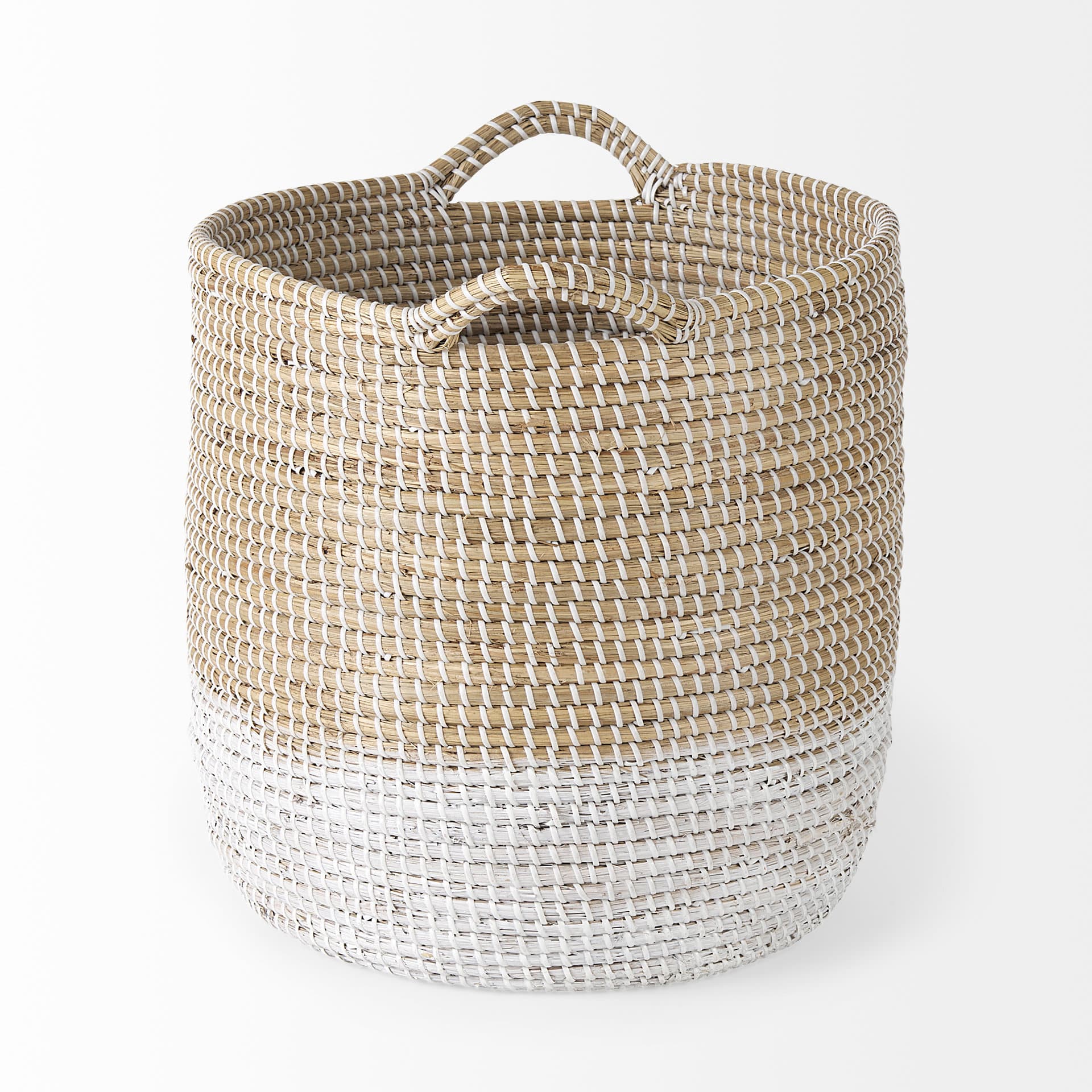 Maddie (Set of 3) Light Brown W/White Dipped Seagrass Round Basket W/ Handles — product photograph