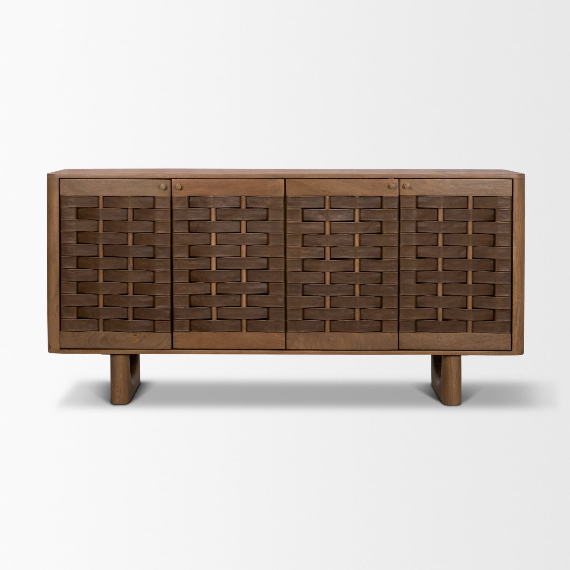 Wexlan Solid Wood w/ Leather Weave 4 Door Closed Sideboard — product photograph