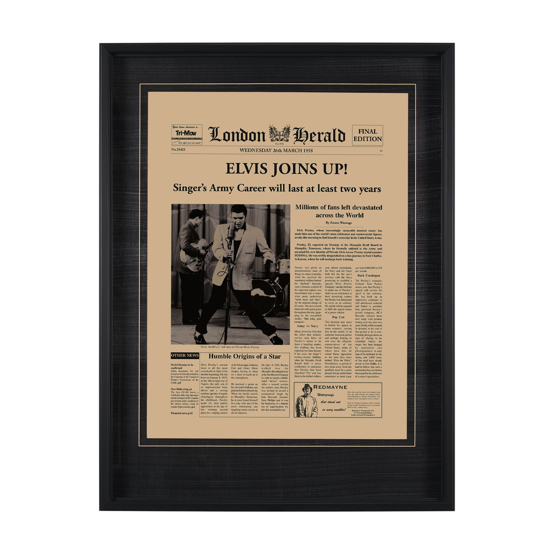 Elvis Joins Up! by Vintage Collection Hand Embellished Textured Framed Art Photo Matted under Glass — product photograph