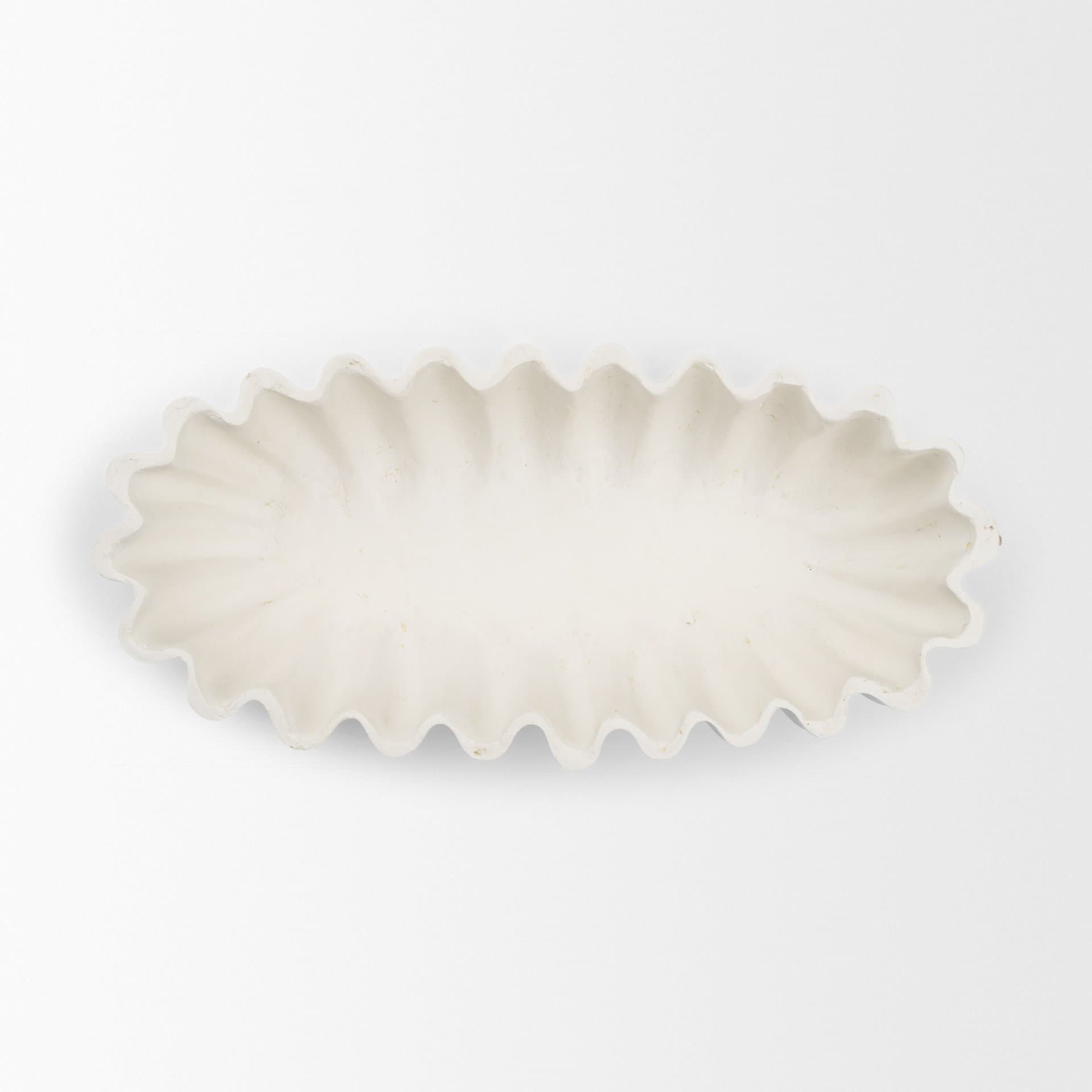 Camelia Large Fluted White Paper Mache Round Centerpiece Bowl — product photograph