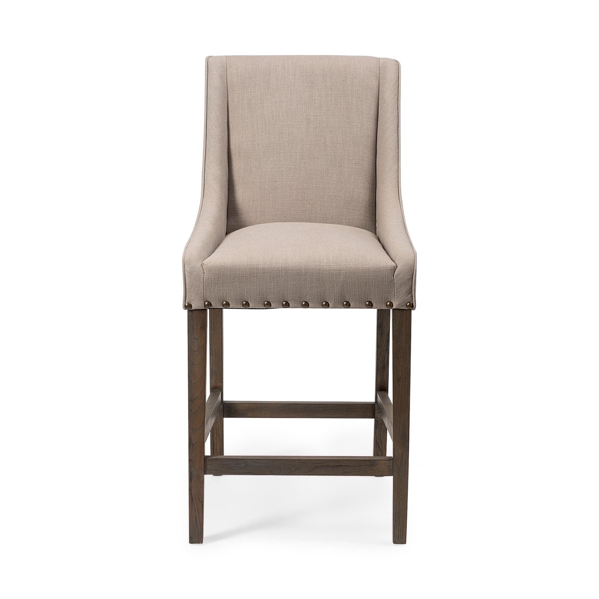 Kensington Low Back 27.5in Seat Counter Stool | Beige Fabric w/ Wood — product photograph