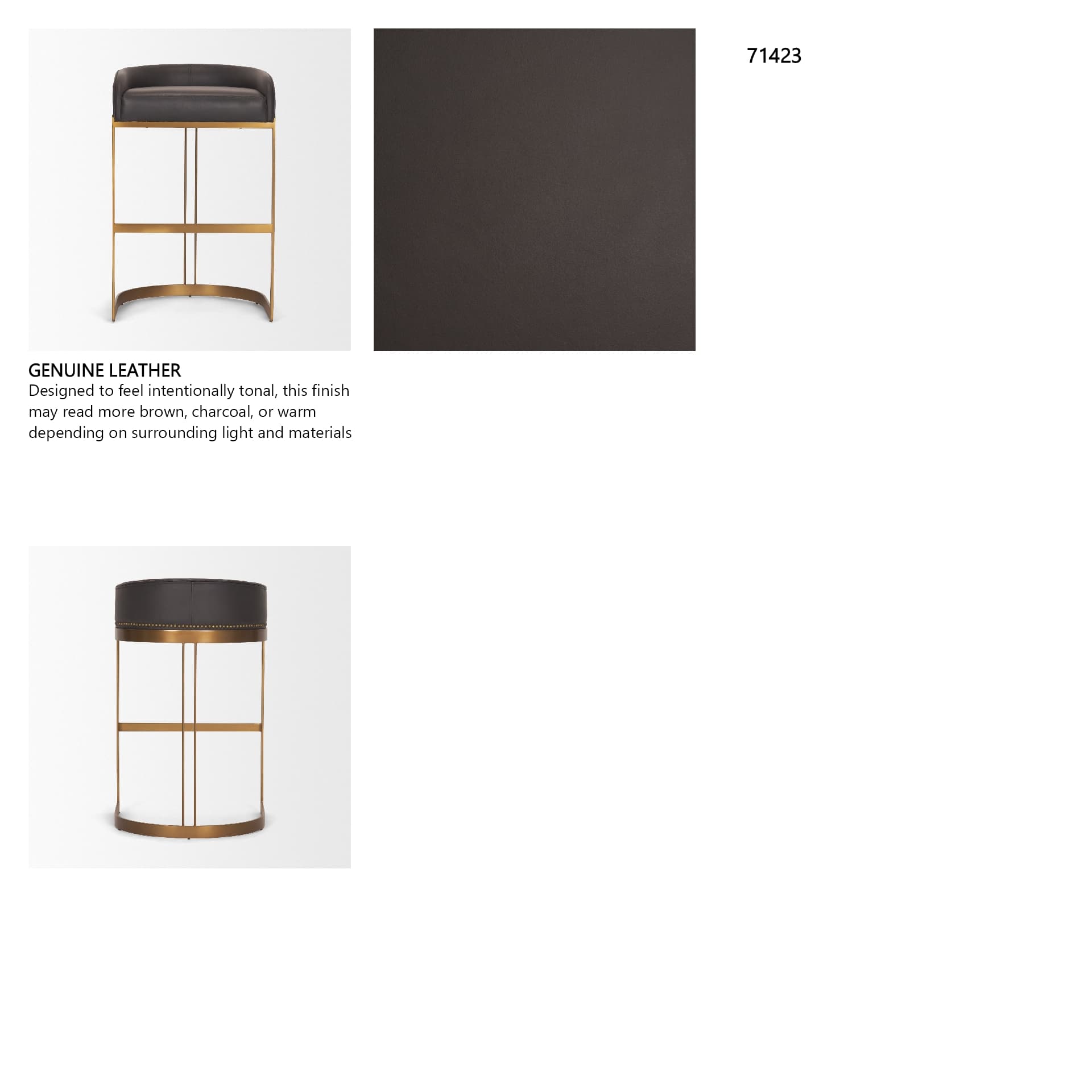 Hollyfield Backless 28.75in Seat Bar Stool | Brown Charcoal Leather — product photograph
