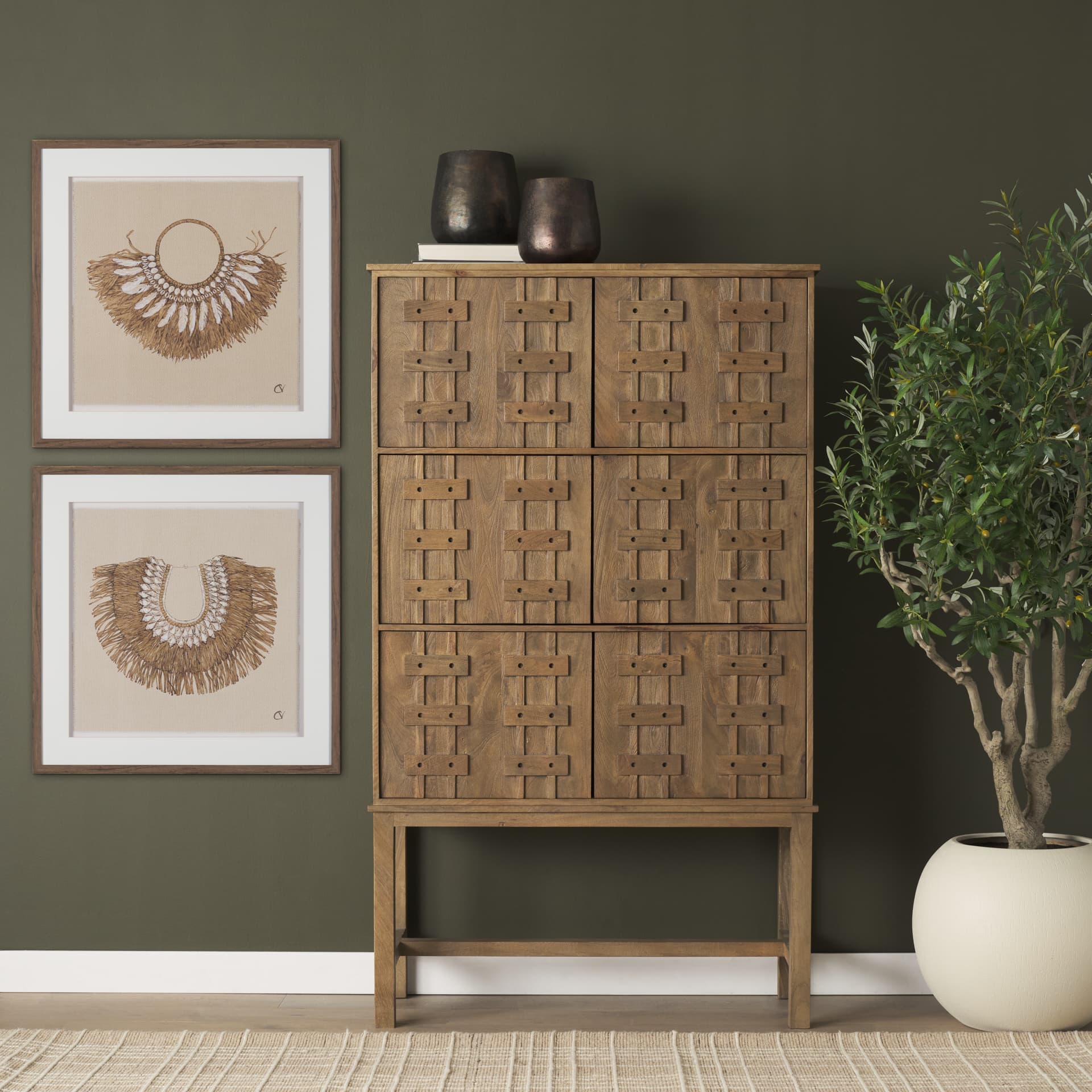 Truss Cool Brown Wood 6 Door Tall Cabinet — product photograph