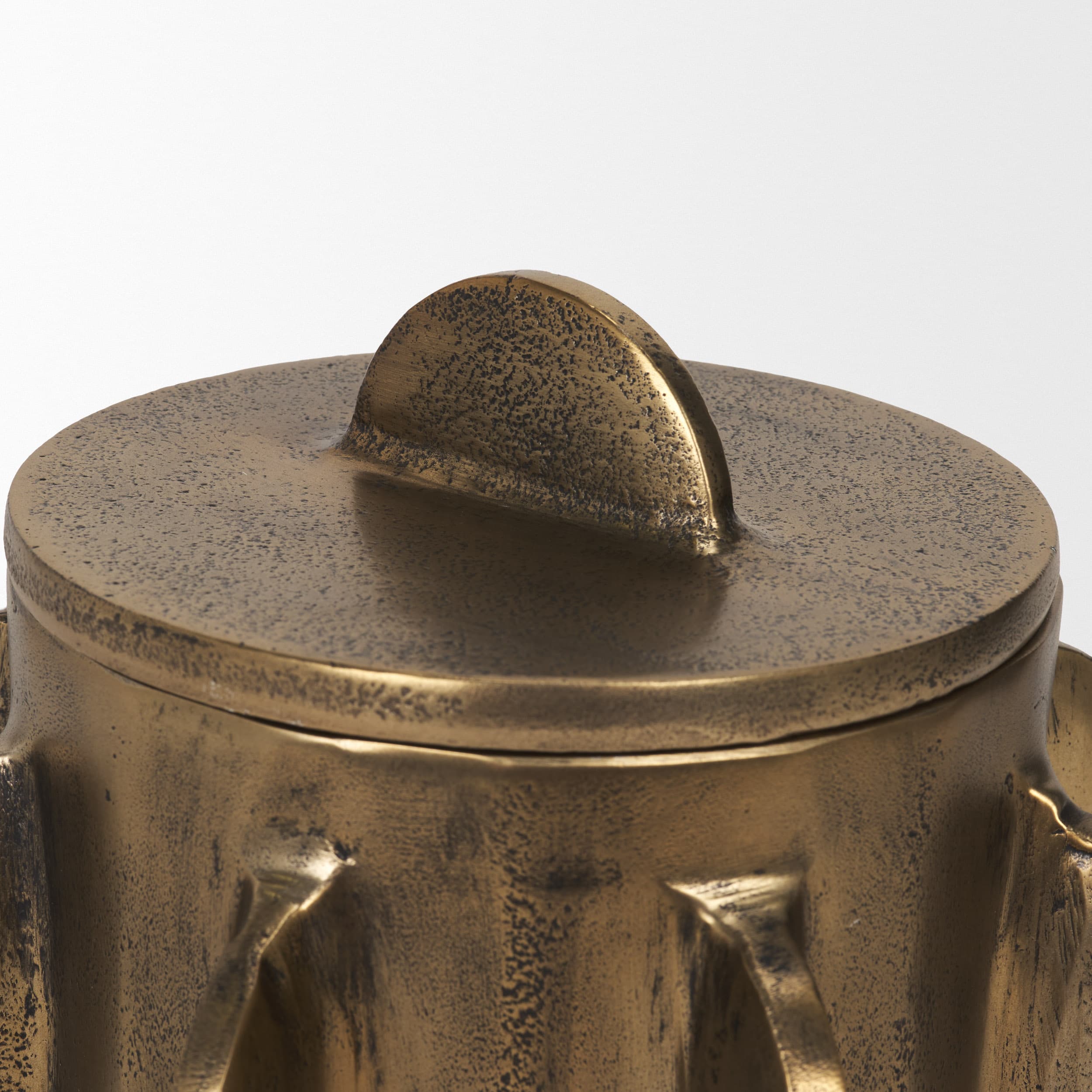 Deacon Small Antiqued Gold Metal Canister with Sculptural Handles — product photograph
