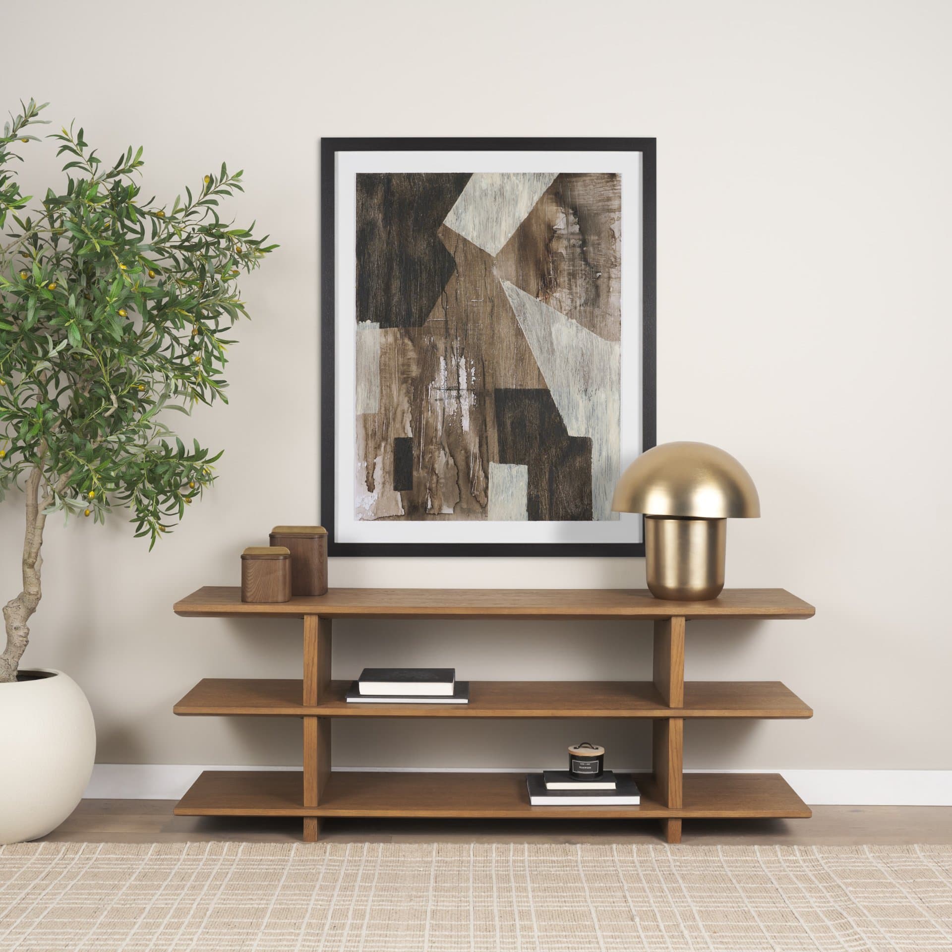 Fault Geometry I by Mercana Studio Hand-Embellished Textured Framed Artwork Matted under Glass — in a styled room