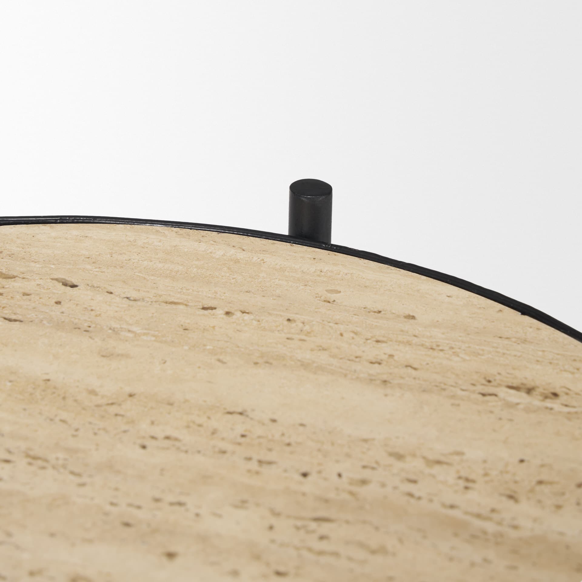 Wade Travertine Marble w/ Matte Black Metal End Tables — product photograph