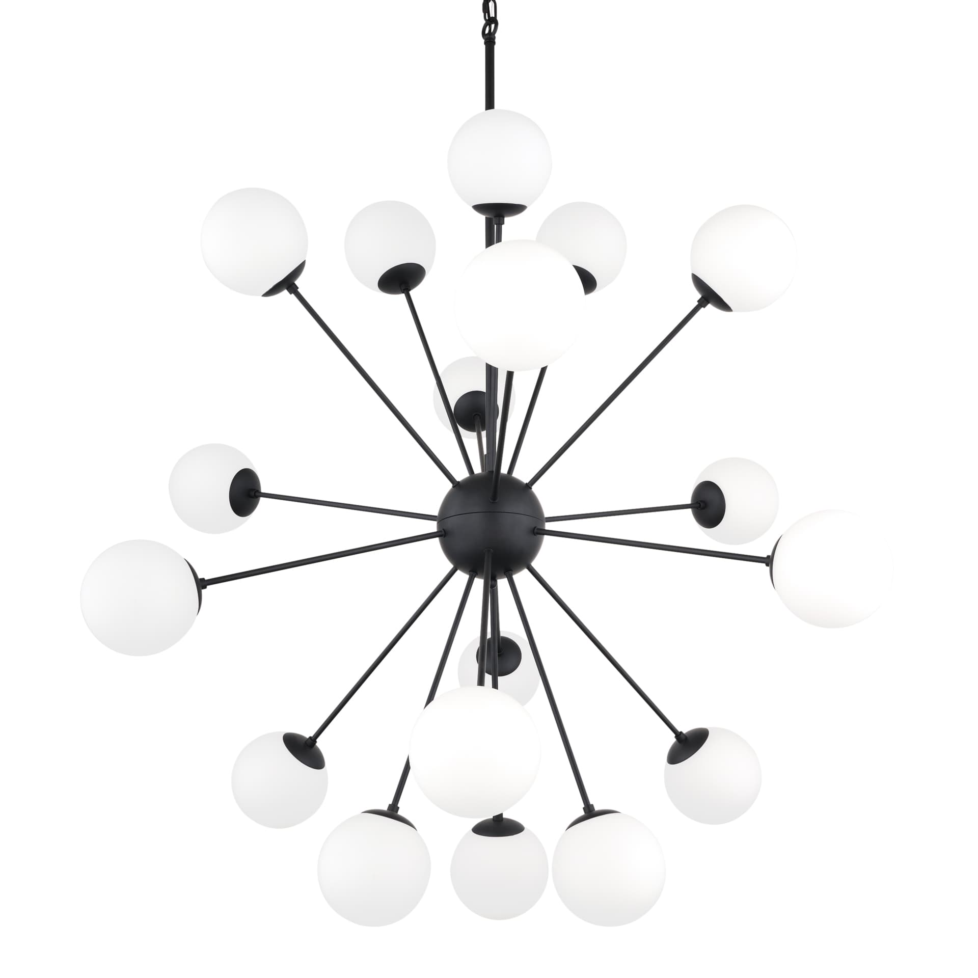 Barbara Matte Black Metal w/ Frosted Glass Globes 18-Light Chandelier — product photograph