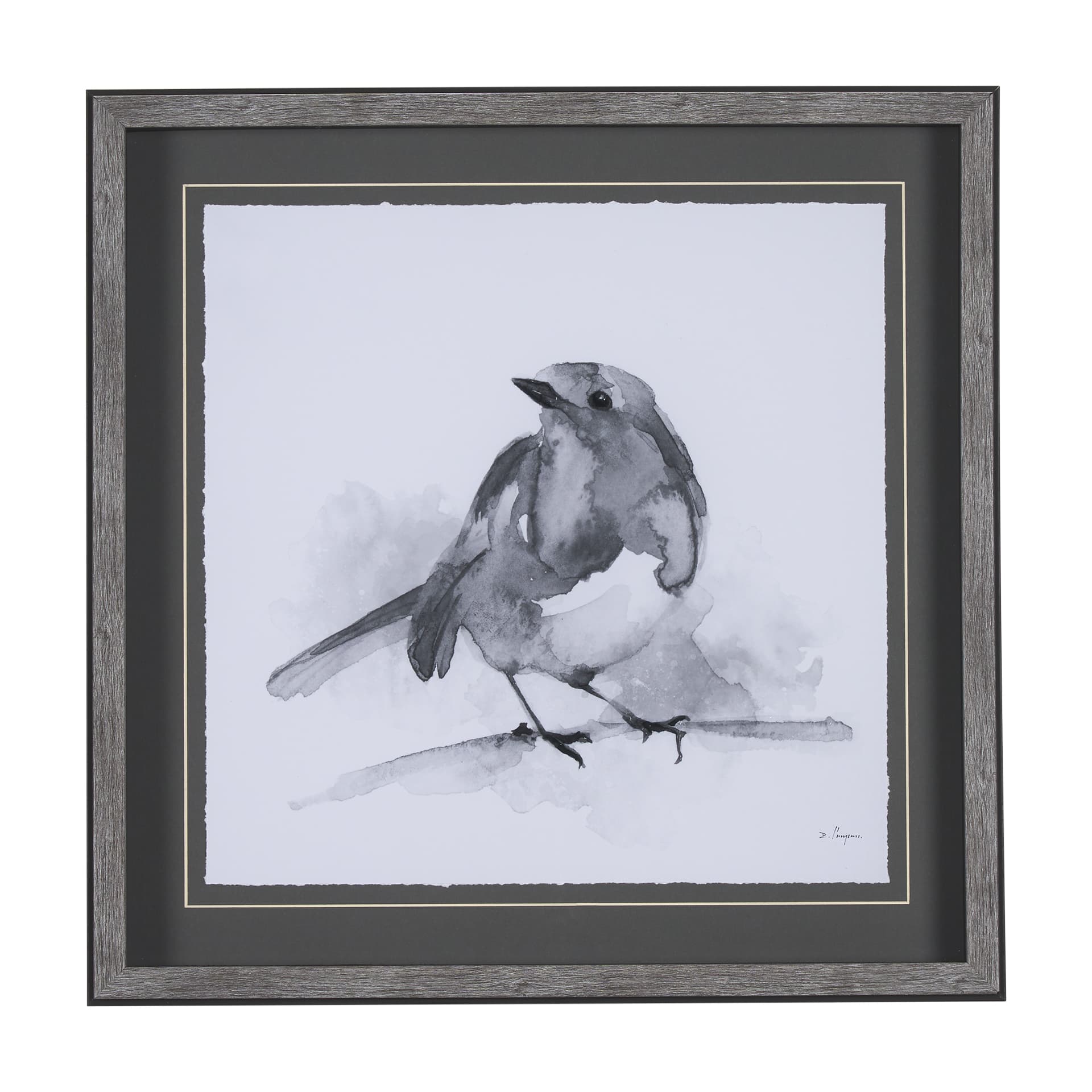 Robin BW I by Mercana Studio a Hand Embellished Textured Framed Art Print Matted under Glass — product photograph