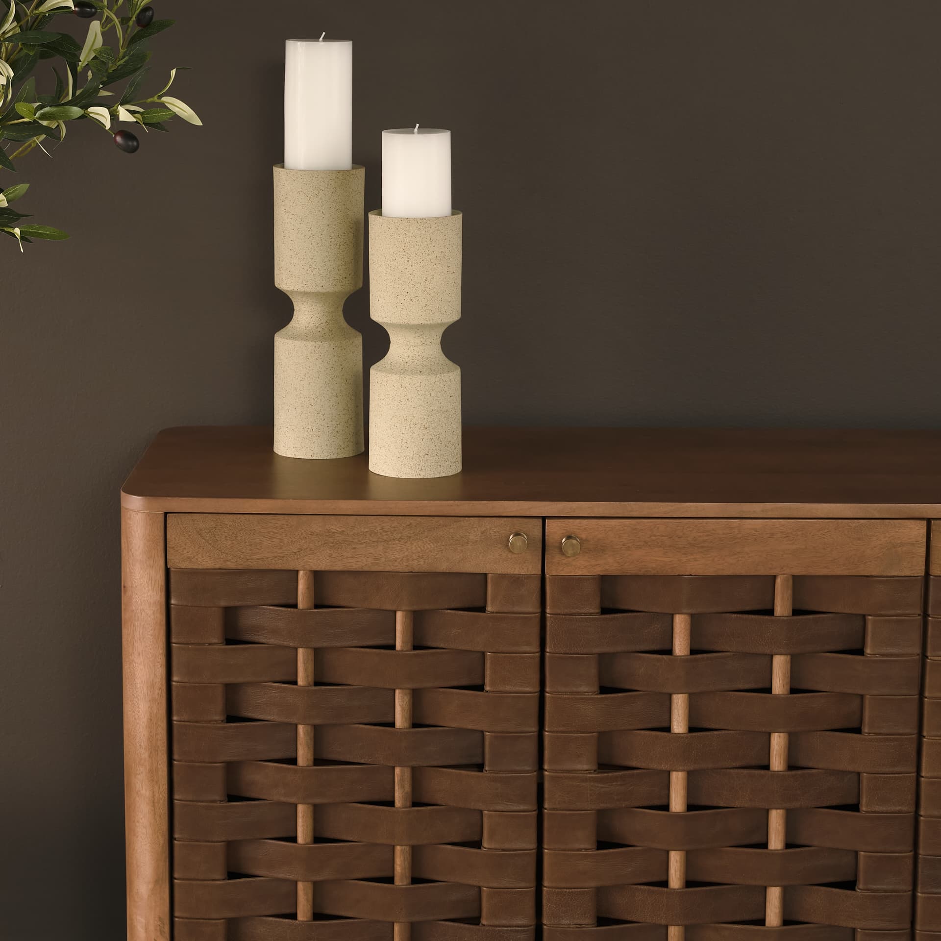 Wexlan Solid Wood w/ Leather Weave 4 Door Closed Sideboard — product photograph