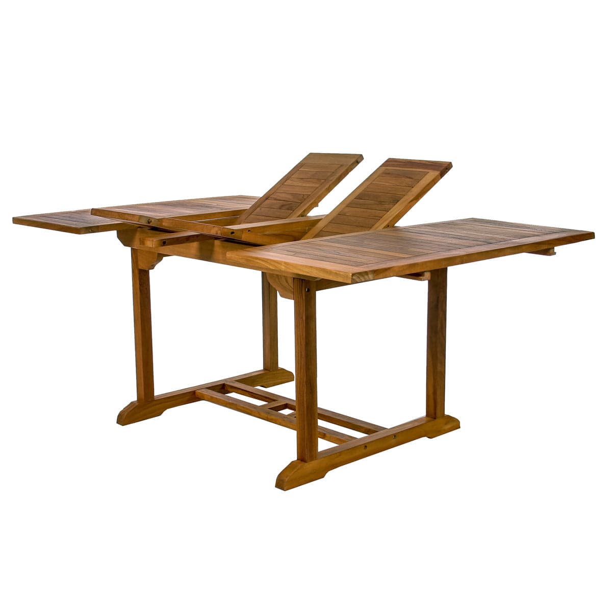 5-Piece Teak Butterfly Extension Table Dining Chair Set with Blue Cushions TD72-20-B — product photograph
