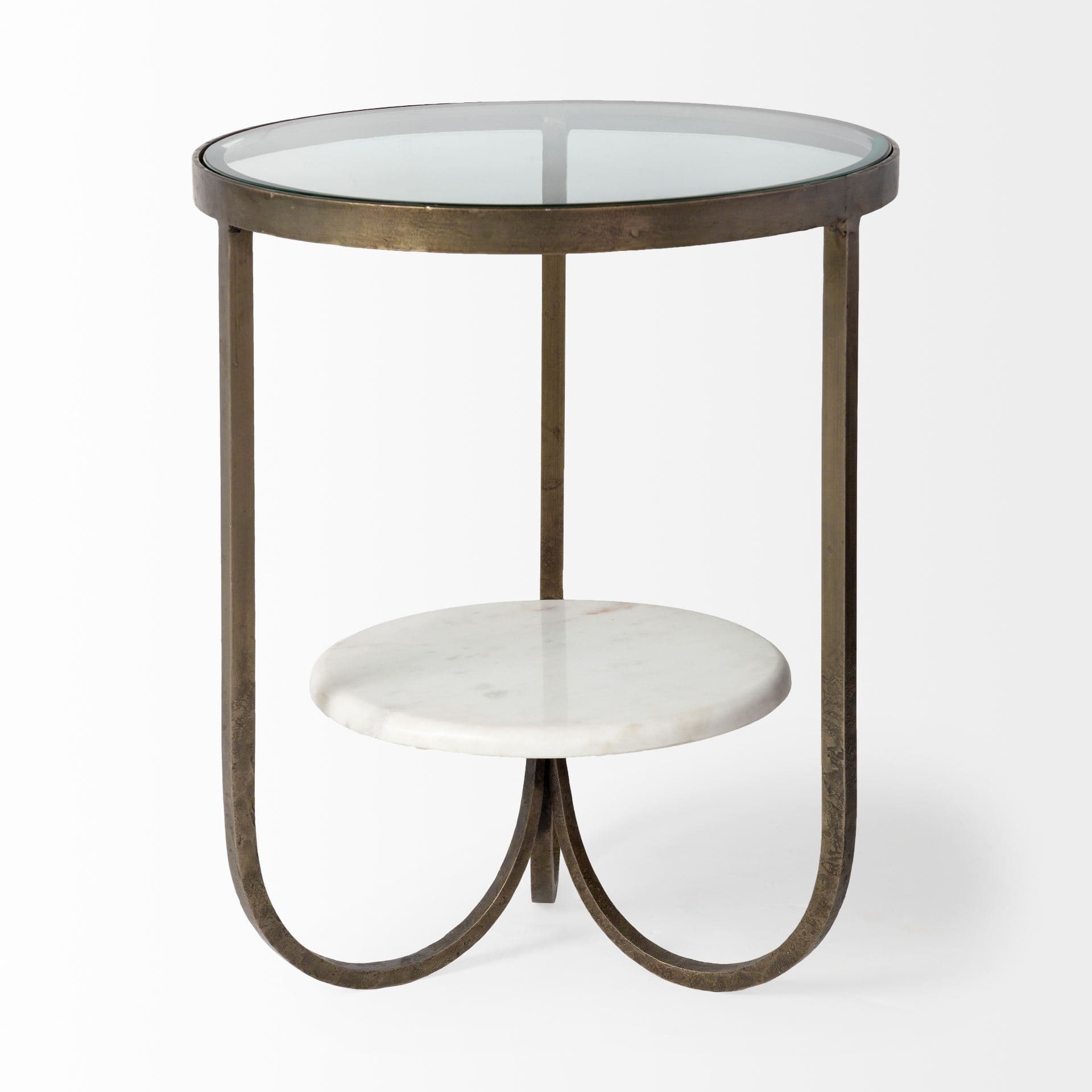 Reinhardt II 20" Round Glass Top Metal and Marble Detail End/Side Table — product photograph