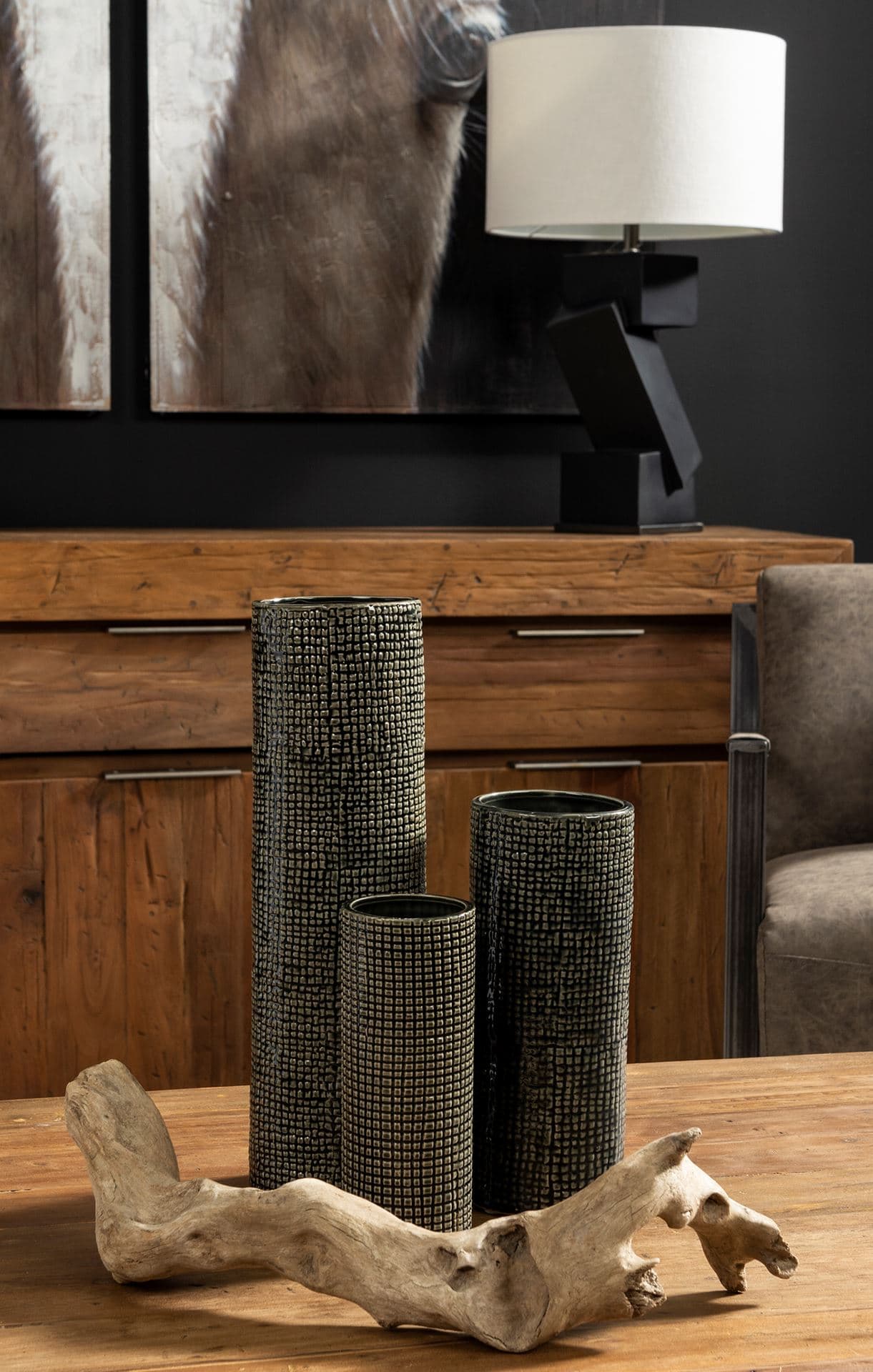 Kona III Large Black/Gold Cylindrical Ceramic Vase — product photograph