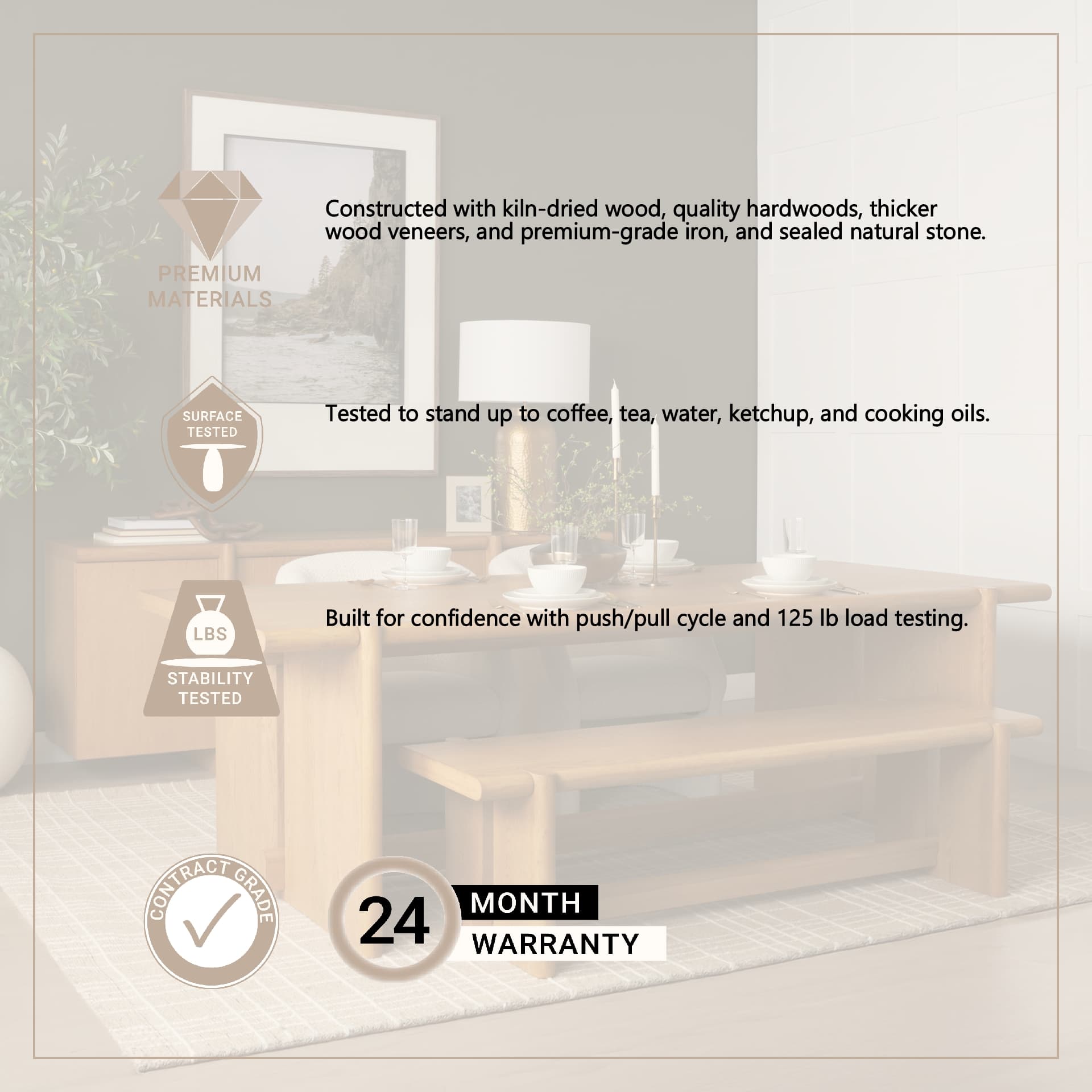 Rowan 94"L x 44"W Rectangular Dining Table | Modern | Light Brown Oak Wood | Seats 8 — product photograph