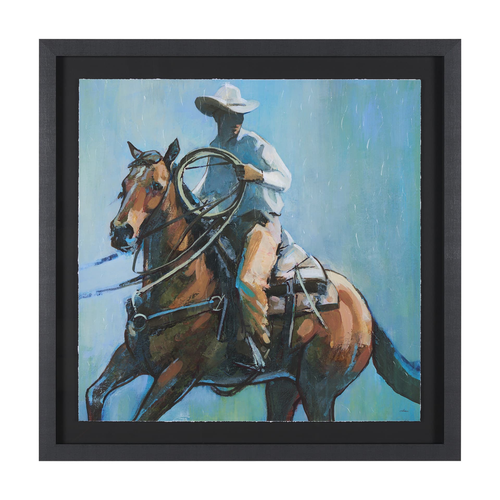 Round Up II Cowboy and Horse by Mercana Studio Hand Embellished Framed Art Print Matted under Glass — product photograph