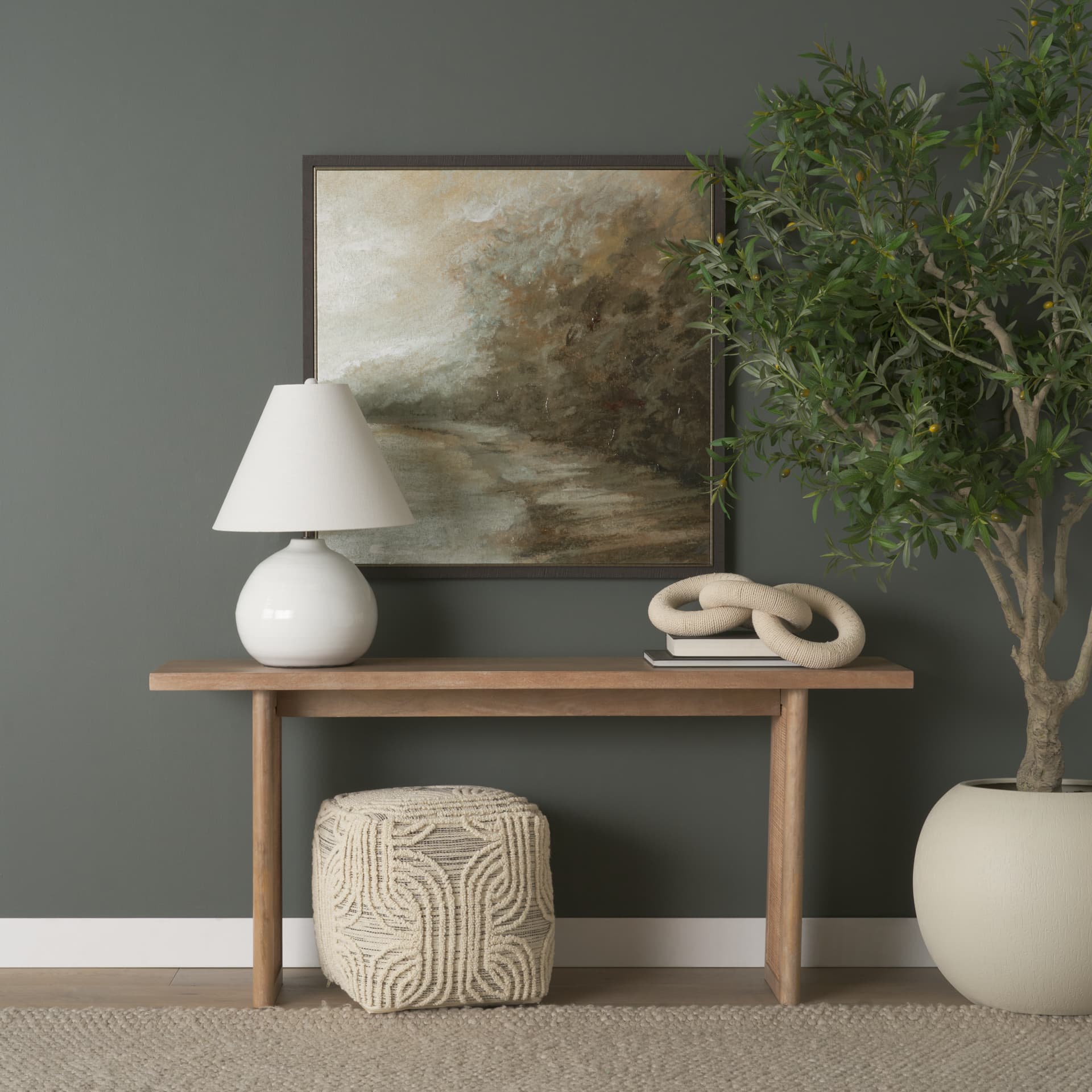 Amaya 16.0L x 16.0W x 16.0H Cream/Black/Gray Wool and Cotton Pouf — product photograph