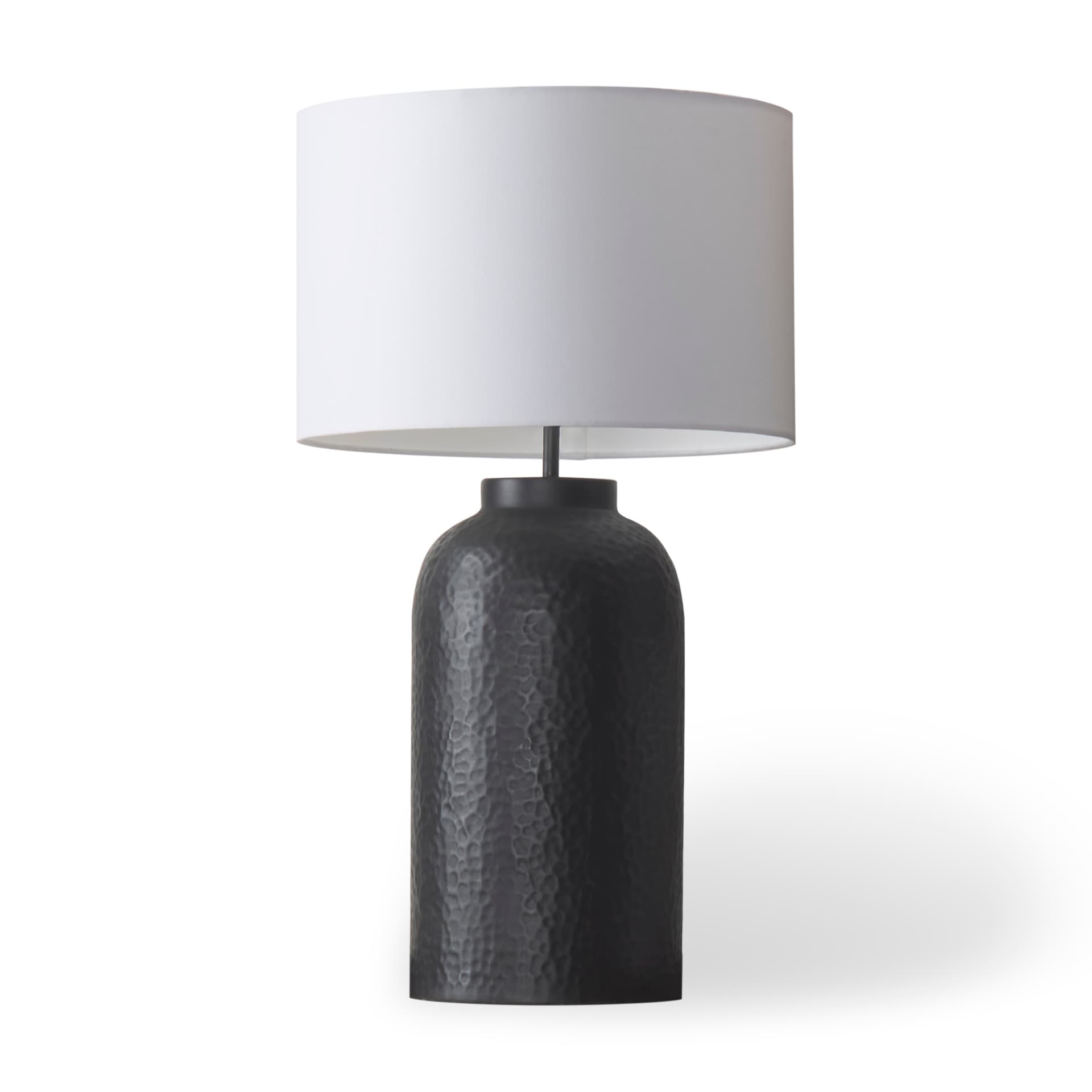 Leo 18.0L x 18.0W x 31.0H Black Hammered W/White Fabric Shade Table Lamp — product photograph
