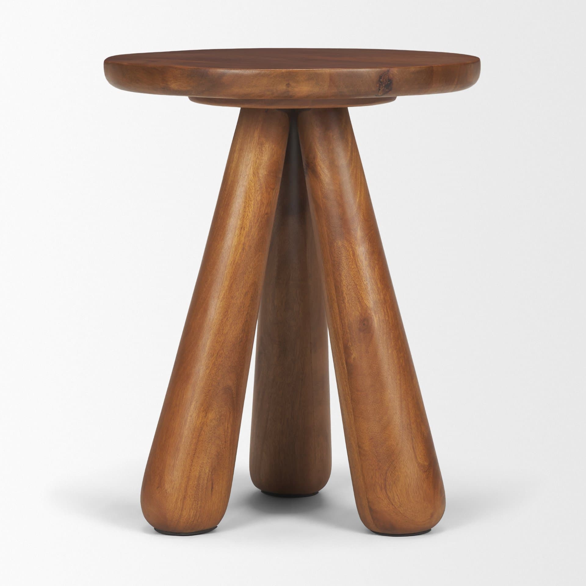 Mora Medium Brown Wood 3-Legged Accent Table — product photograph