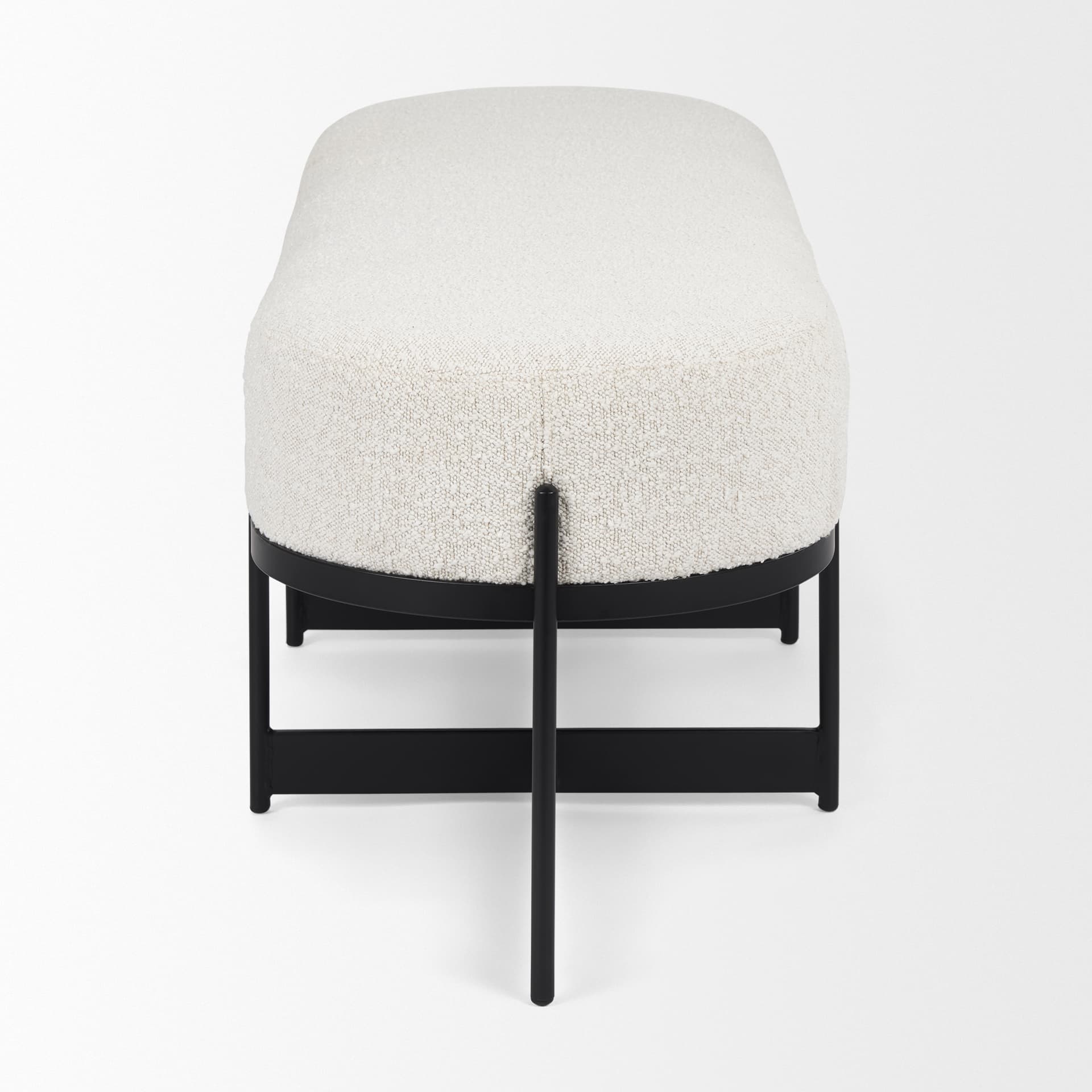 Amelia 55.0L x 18.0W x 18.0H Cream Boucle W/Black Metal Upholstered Bench — product photograph
