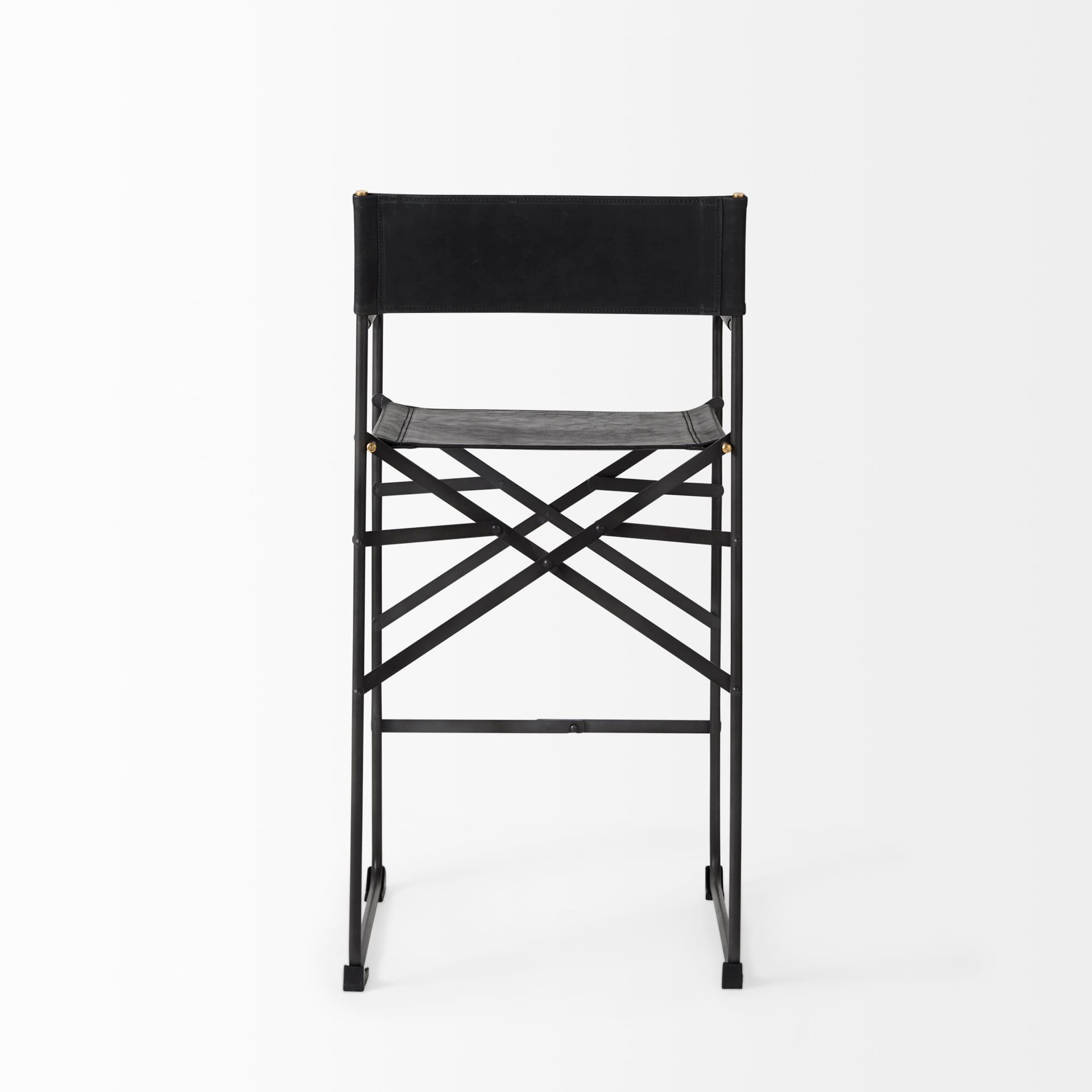 Direttore Backless 40.2in Seat Bar Stool | Black Leather w/ Black Iron — product photograph