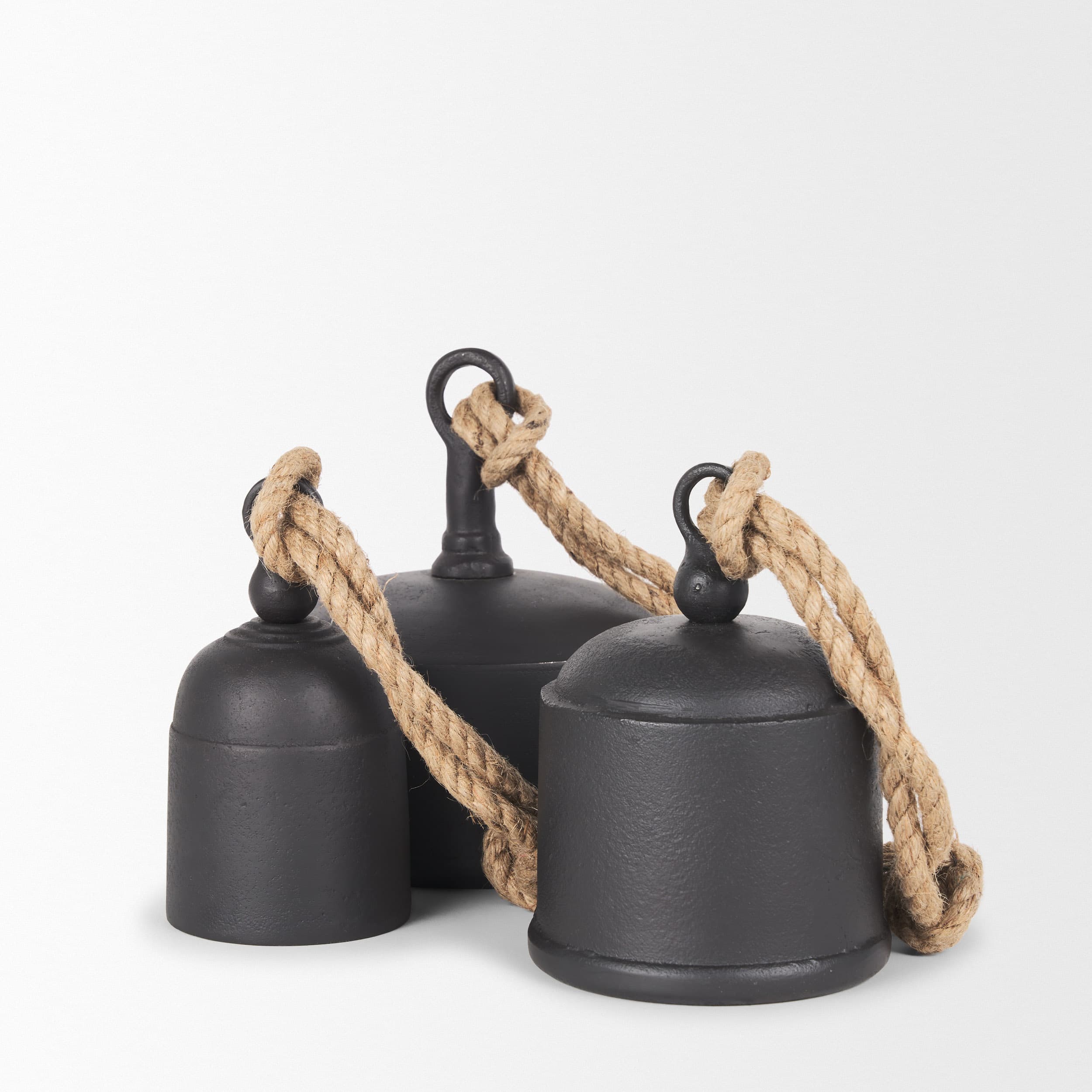 Quincy Medium Matte Black Metal Decorative Bell Object — product photograph