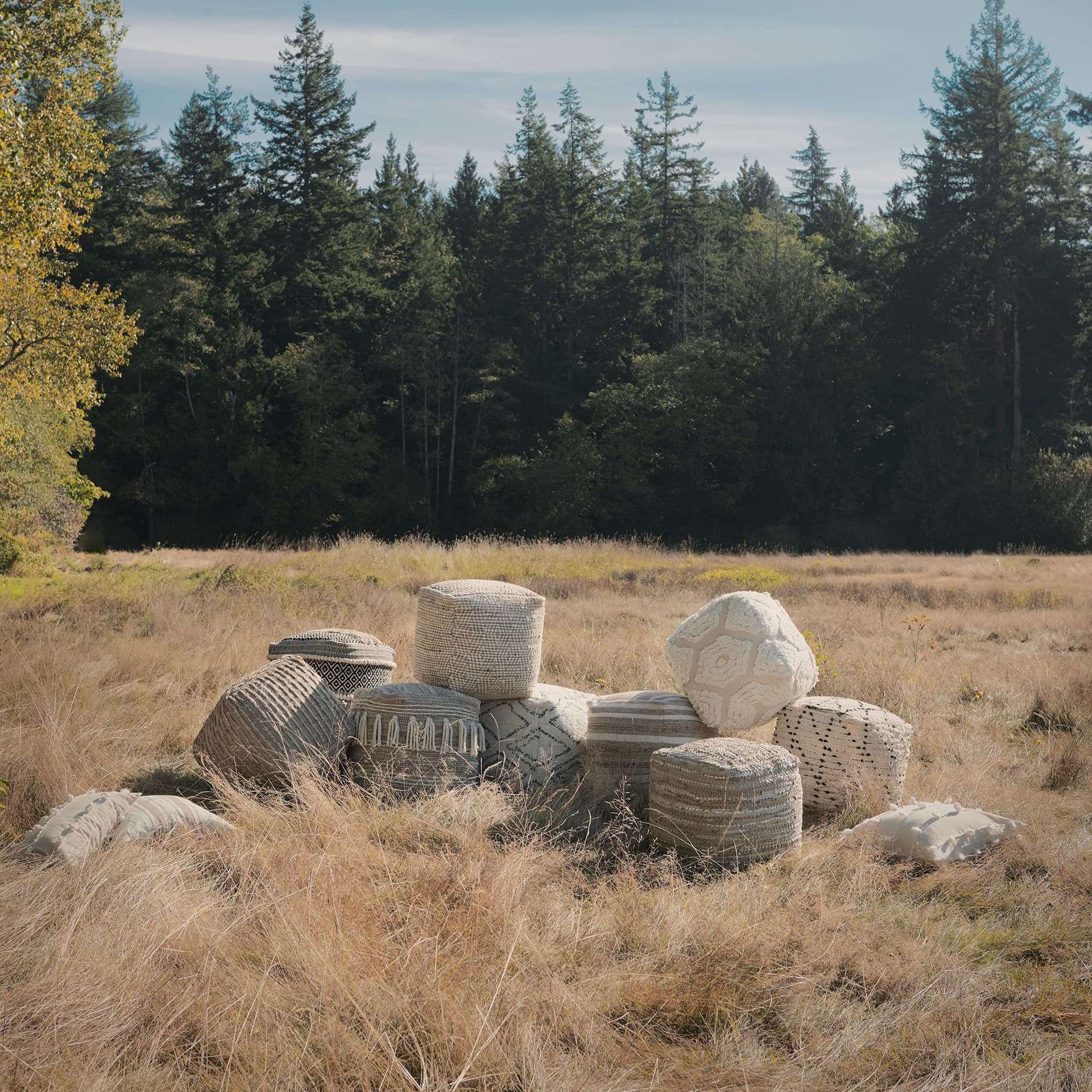 Binita 16.0L x 16.0W x 16.0H Gray/Brown Hemp Wool and Cotton Pouf — product photograph