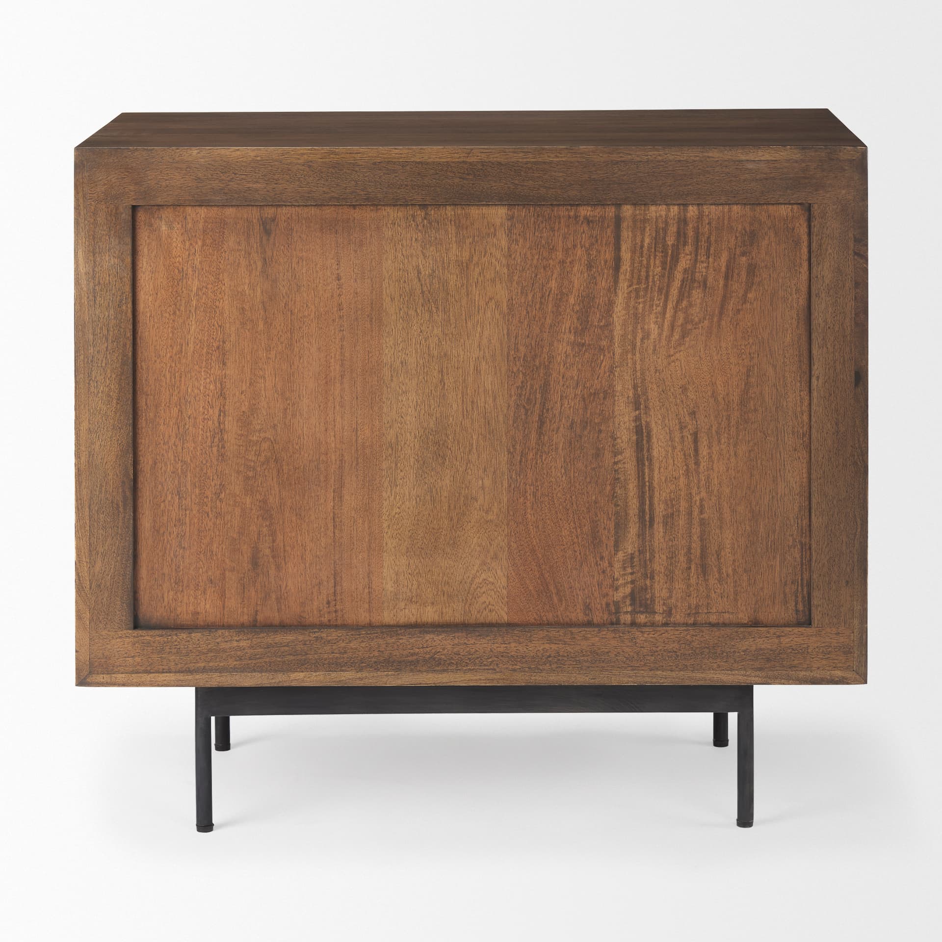 Grace 35.5L x 18.0W x 31.0H Medium Brown Wood W/Black Metal Frame 3 Drawer Accent Cabinet — product photograph
