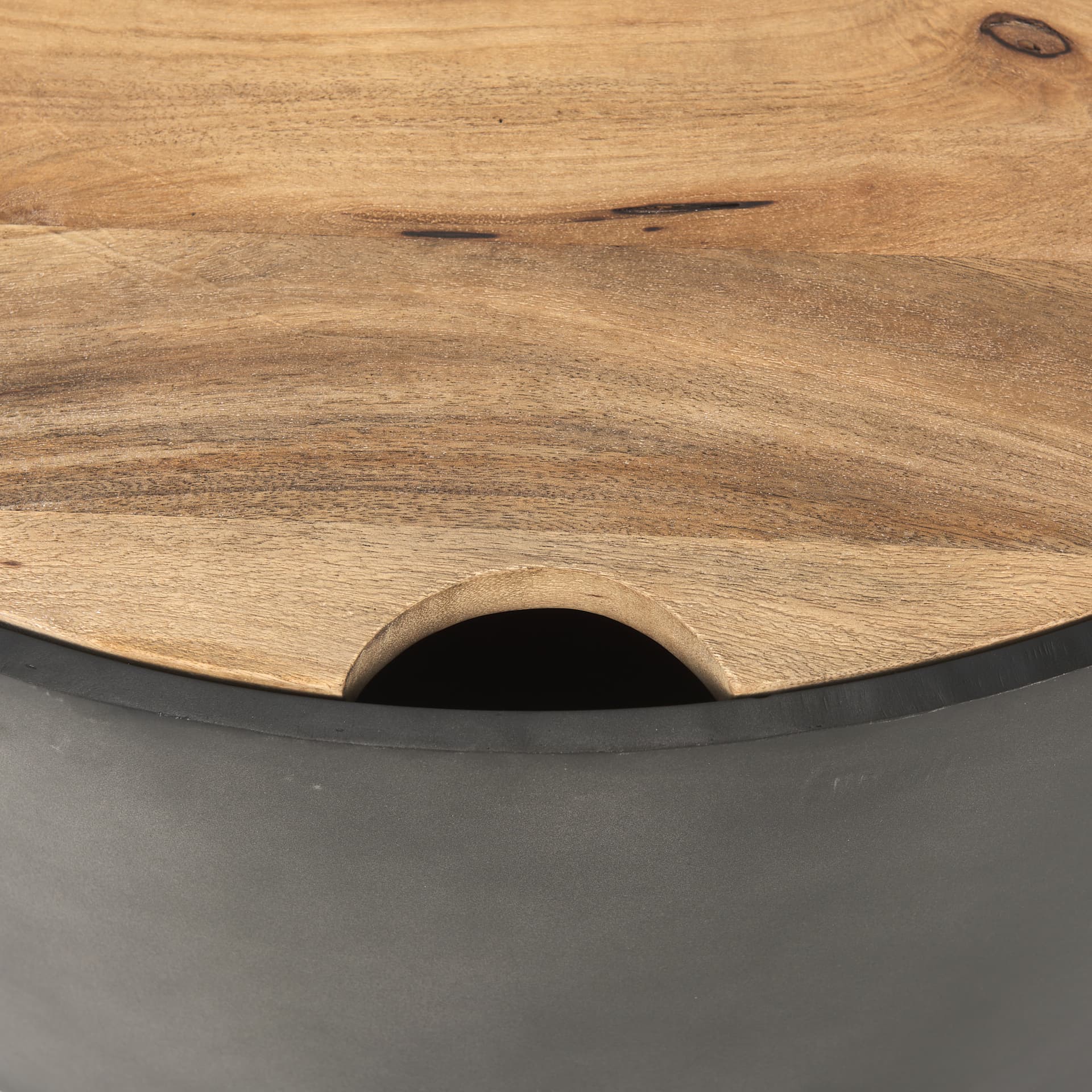 Eclipse Gunmetal Gray Drum Base w/ Brown Wood Top Nested Coffee Table — product photograph