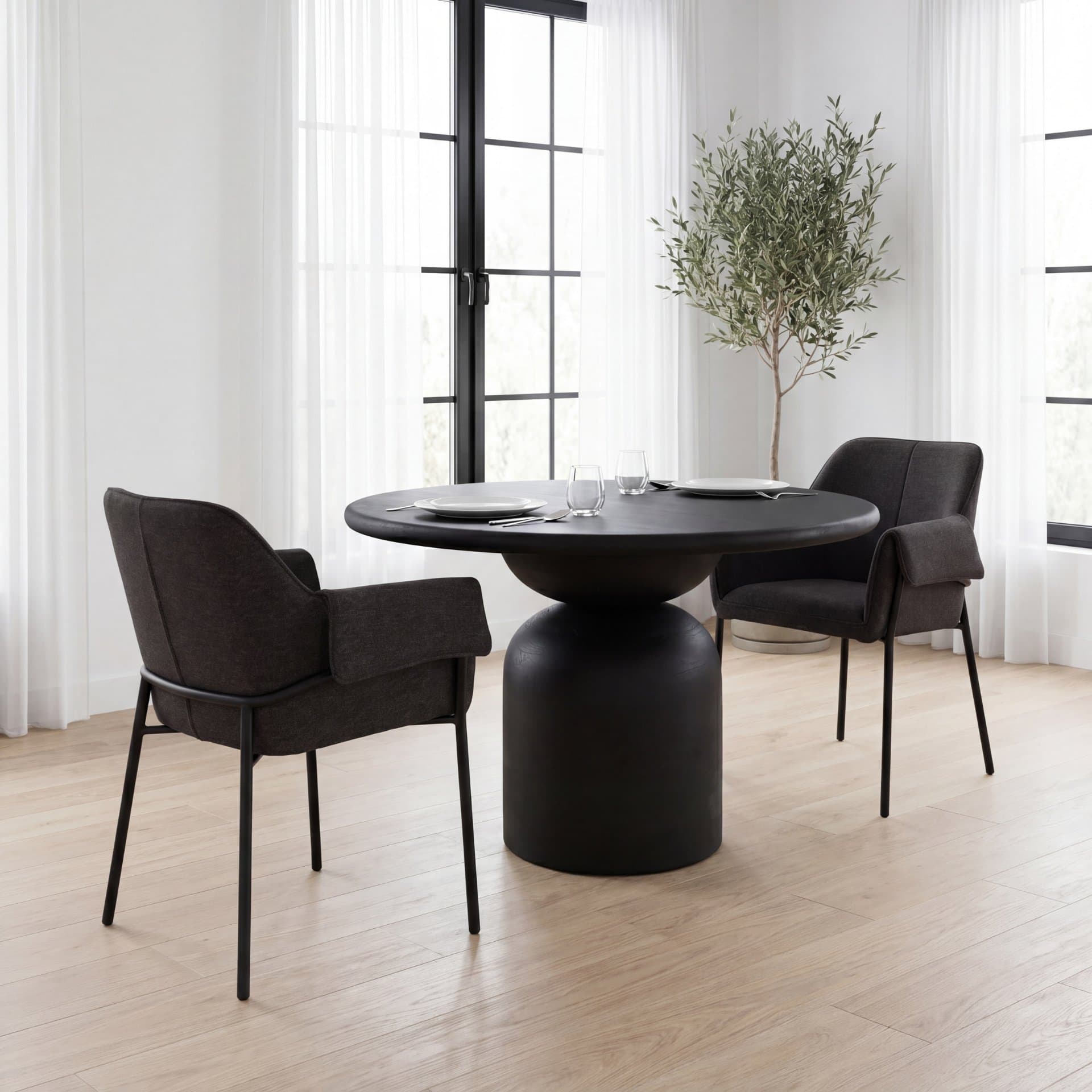 Brently Curved Back Dining Arm Chair | Gray Fabric w/ Metal — product photograph