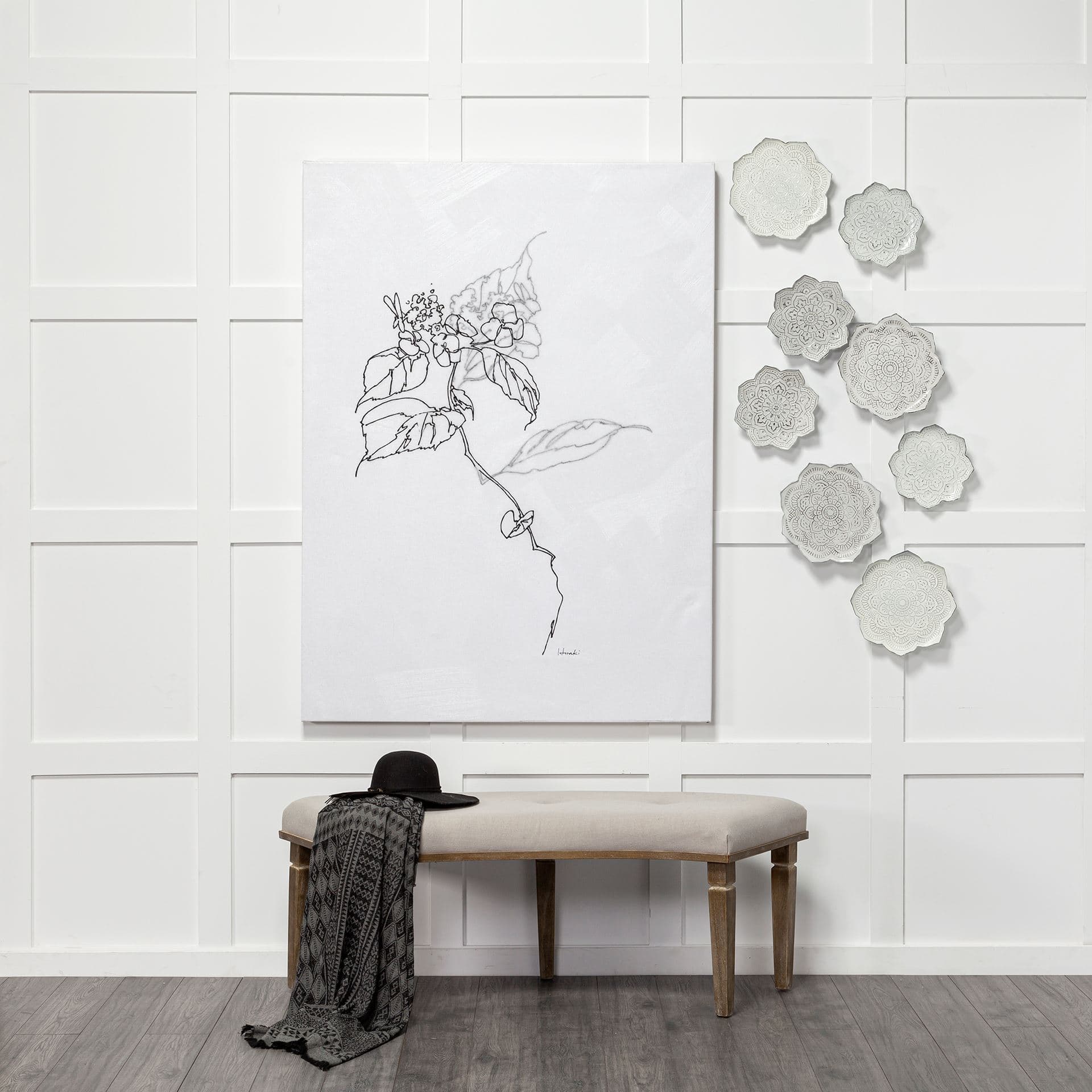 Arrangement I by Hiraki a Hand Embellished Textured Canvas — in a styled room