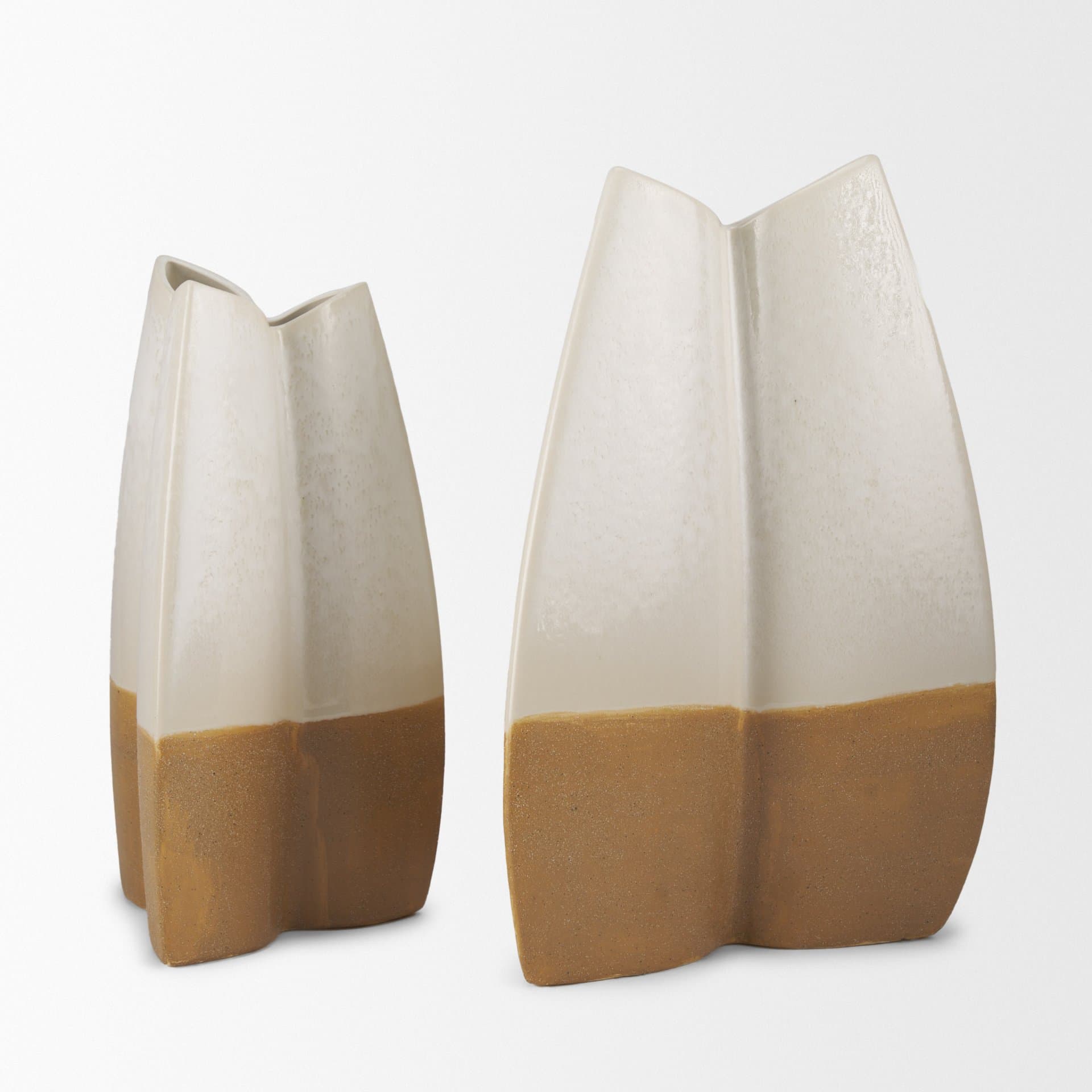 Vania Small Off White w/ Tan Textured Ceramic Vase — product photograph