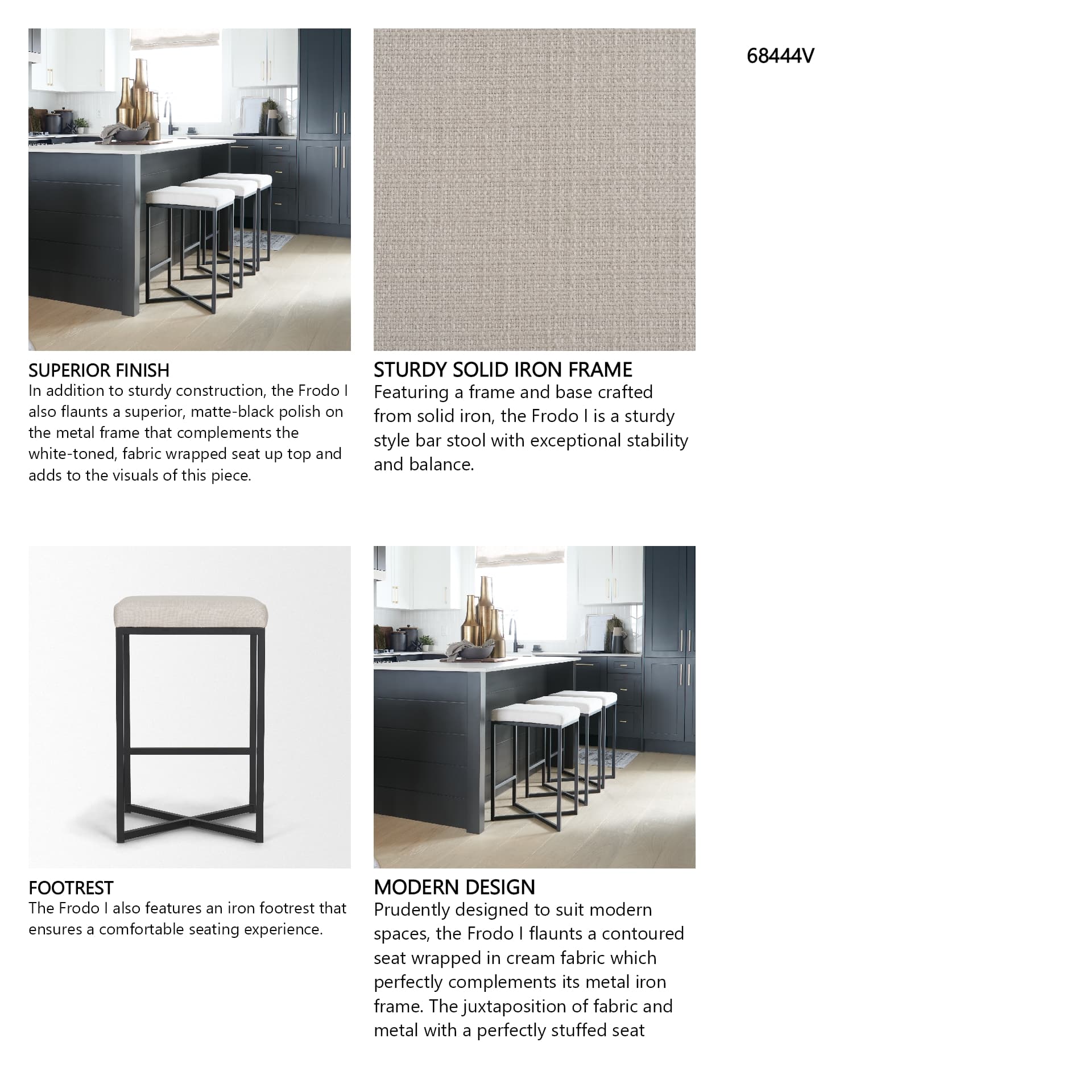 Frodo Backless 26.5in Seat Counter Stool | Counter White Fabric — product photograph