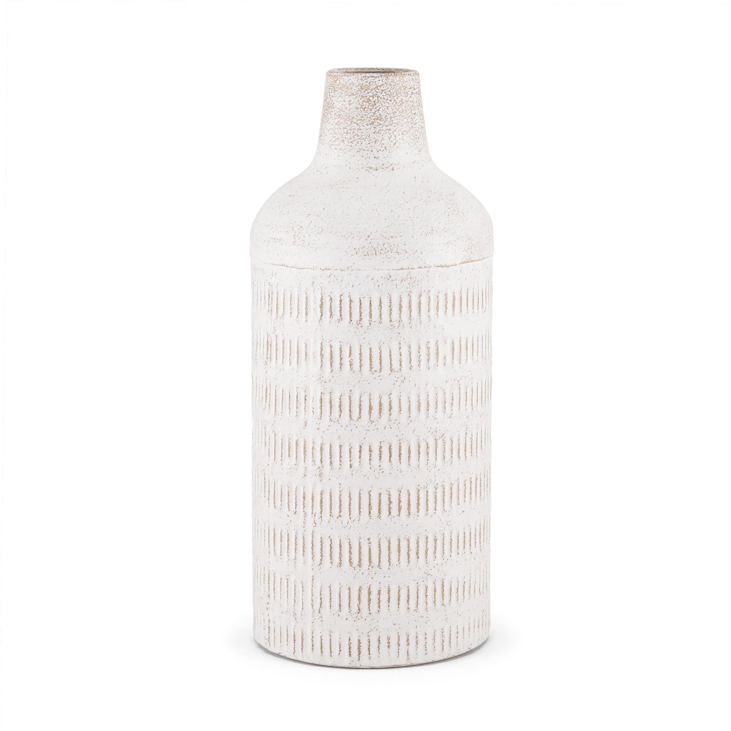 Tisha Large White W/ Terracotta Distressing Metal Vase — product photograph