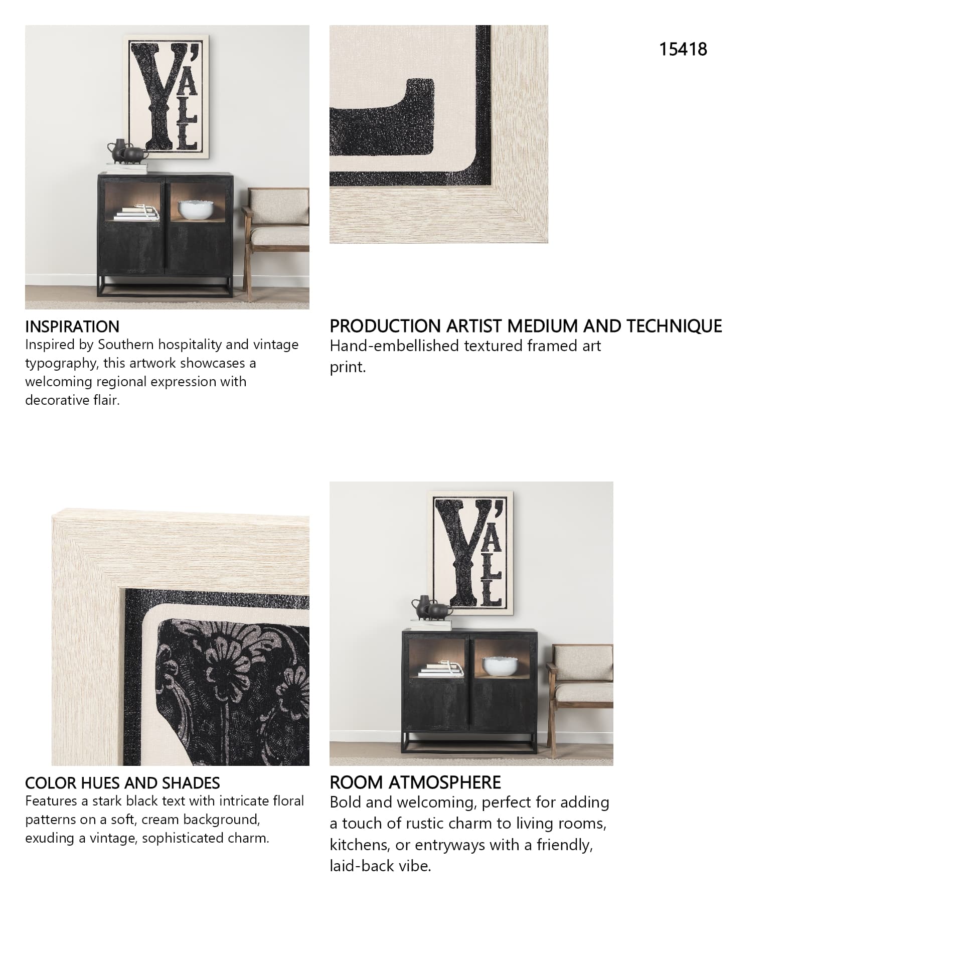 Cowboy Culture - Y'all by Mercana Studio a Hand Embelished Textured Framed Art Print — in a styled room