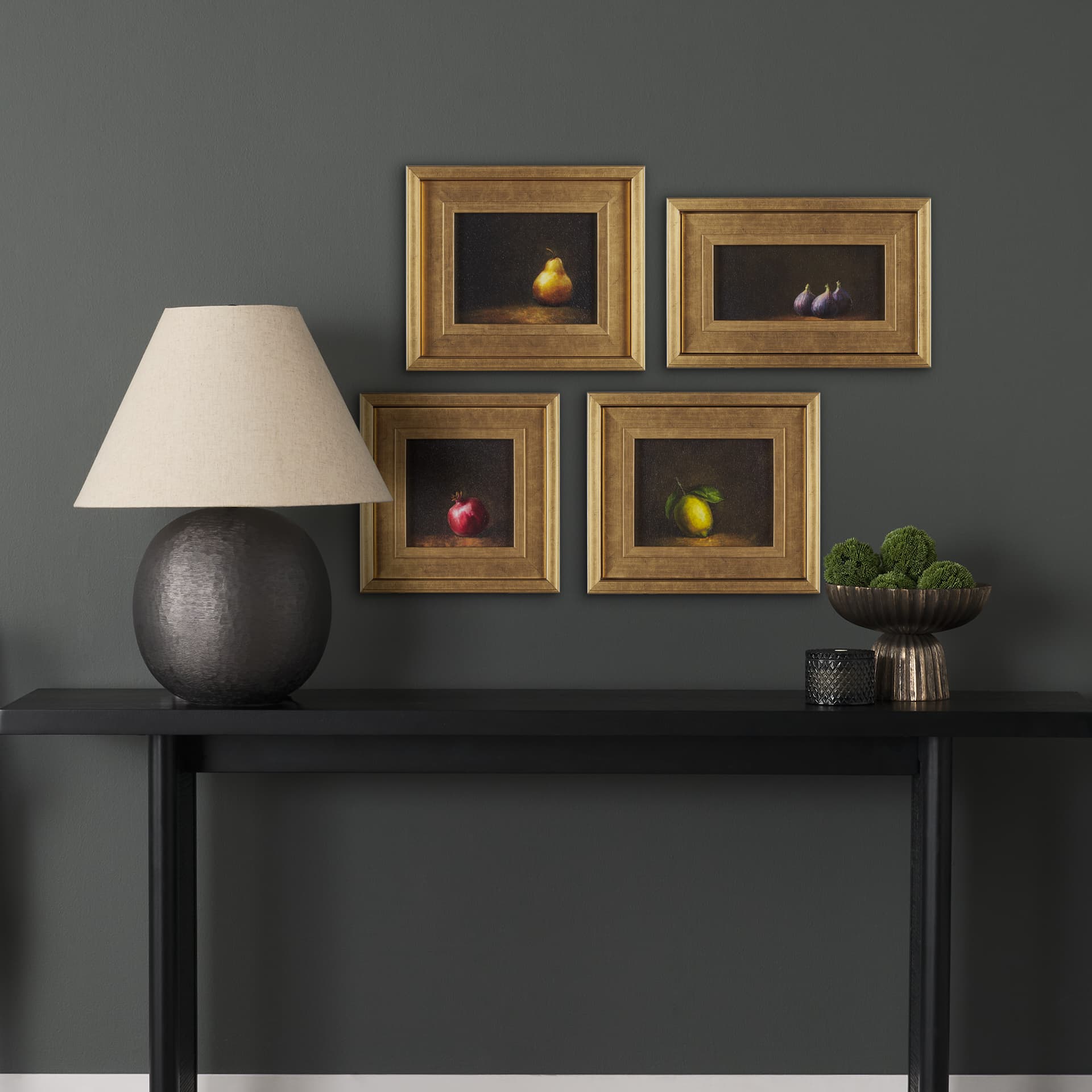 Lonely Pomegranate by Mercana Studio a Hand Embellished Framed Art Print — in a styled room