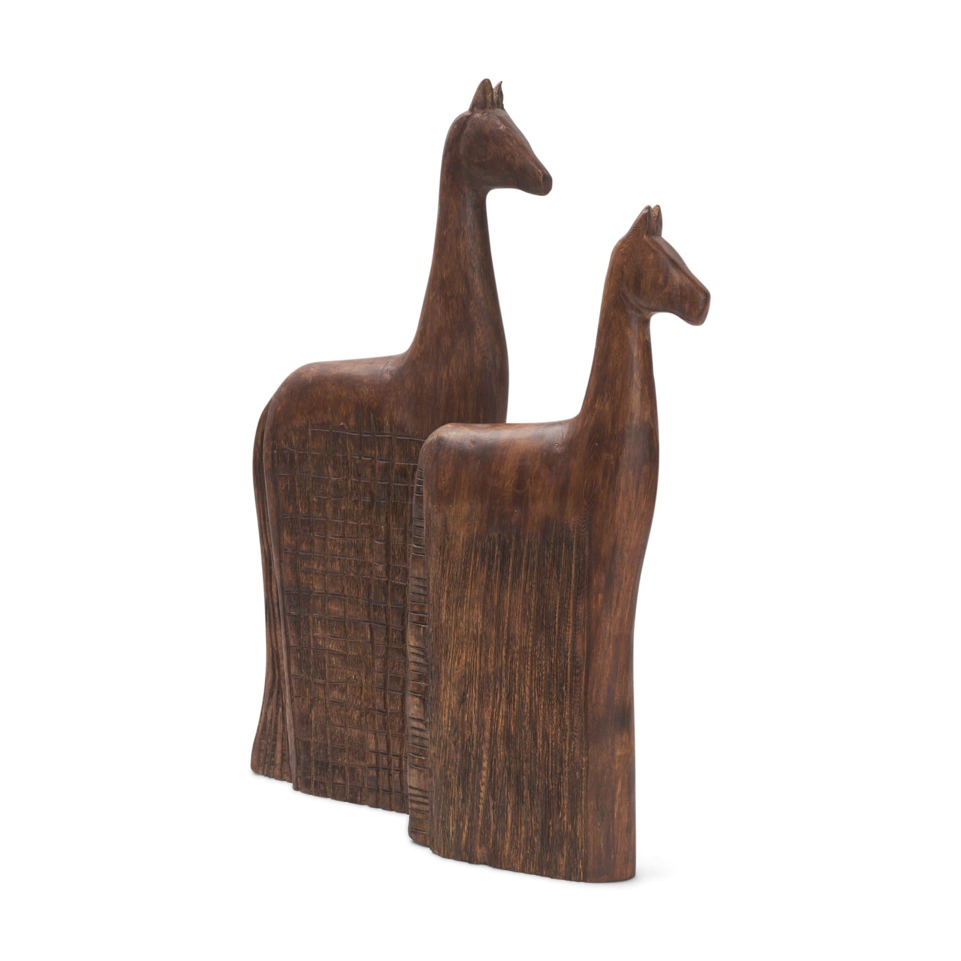 Farasi Medium Brown Wood Carved Horse Object (Set of 2) — product photograph