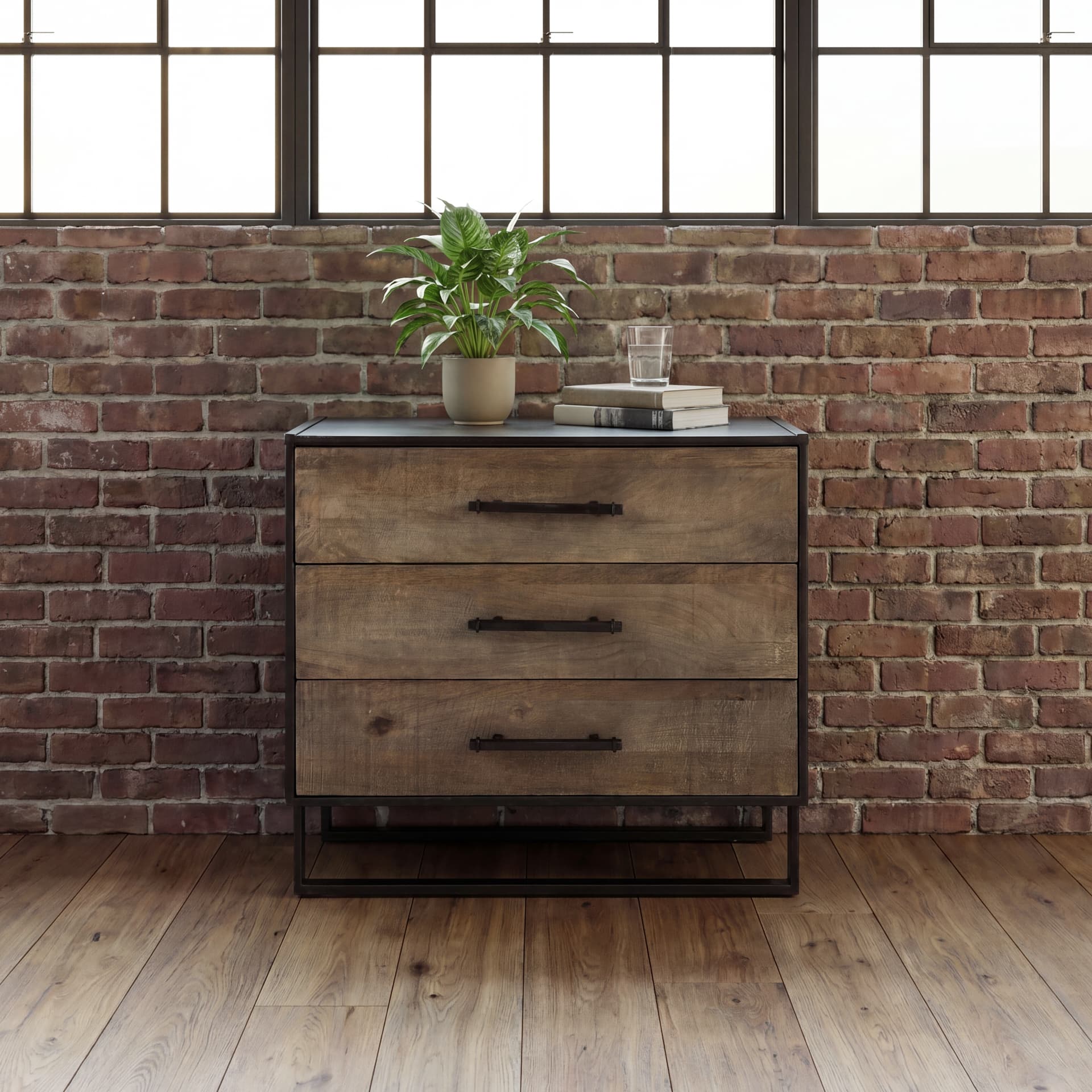 Alvin 34.5L x 21.5W x 30.0H Wood W/Metal Framing Accent Cabinet — product photograph