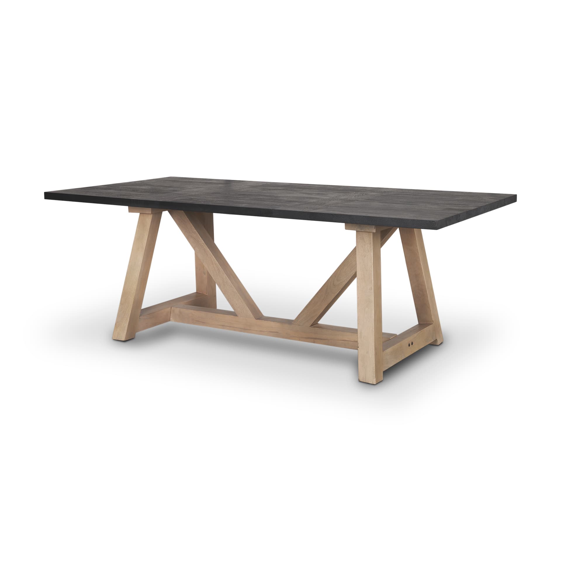 Rialto 84"L x 42"W Rectangular Trestle Dining Table | Black-Brown Wood & Light Brown Wood | Seats 8 — product photograph