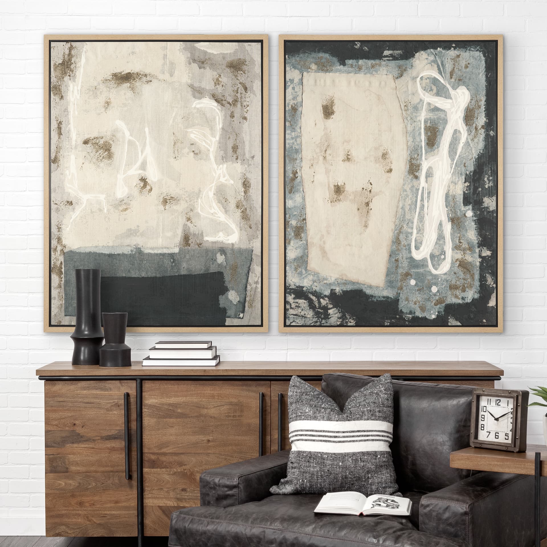 Textural Echo - Erosion by Kristine Hegre Hand-Embellished Textured Framed Canvas Artwork — in a styled room