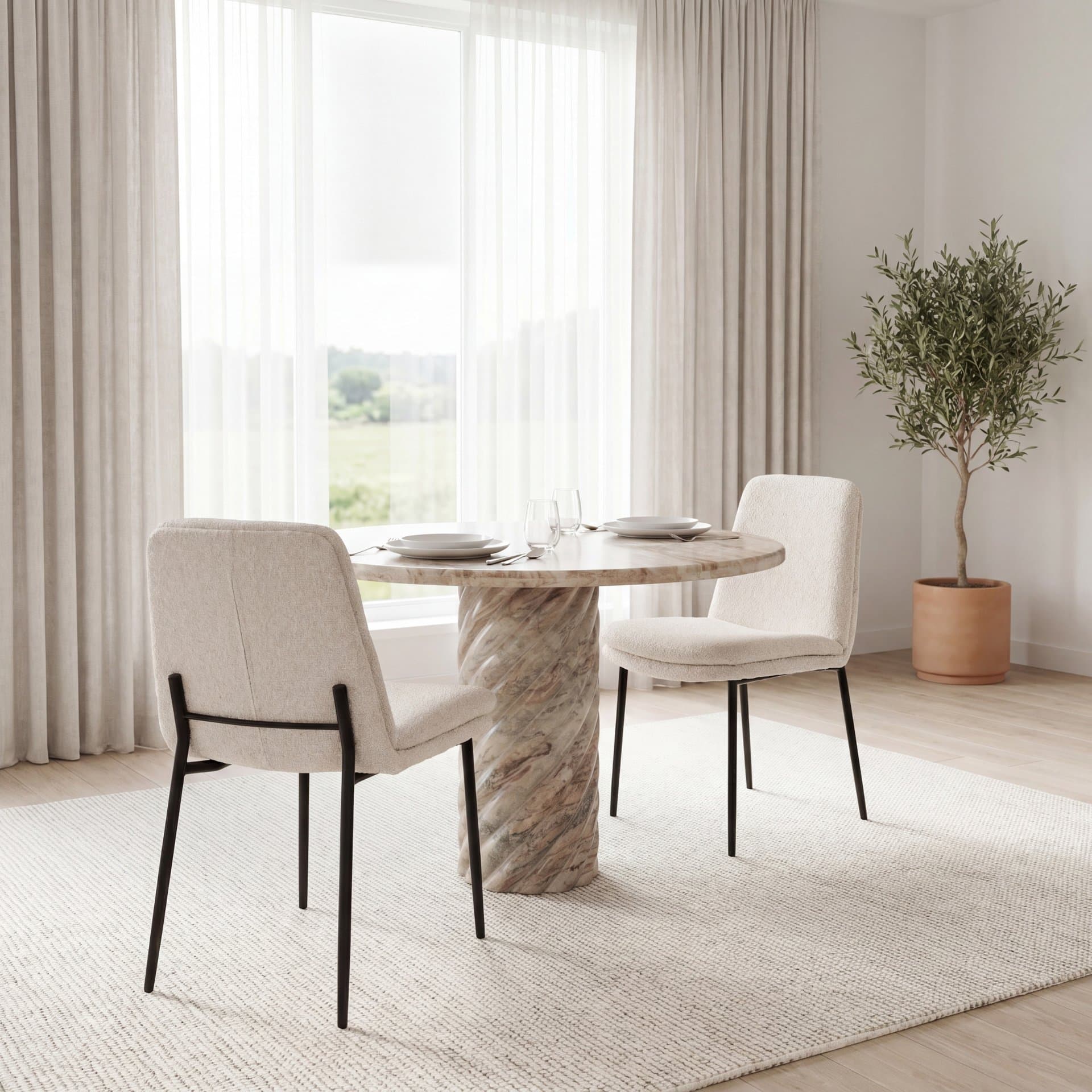 Eve Curved Back Dining Side Chair | Cream Boucle w/ Black Metal — product photograph