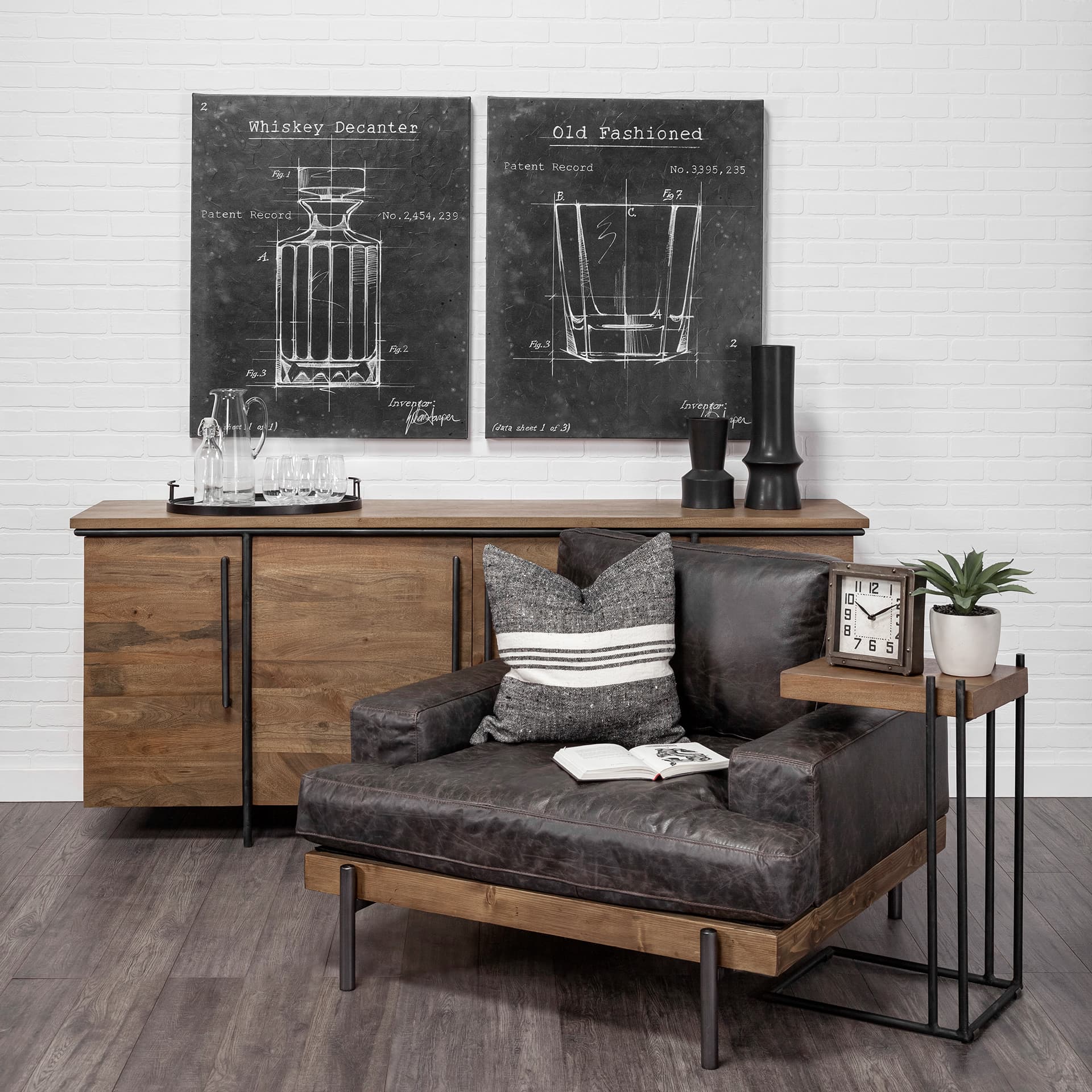 Barware Blueprint I by Mercana Studio a Hand Embellished Textured Canvas — in a styled room