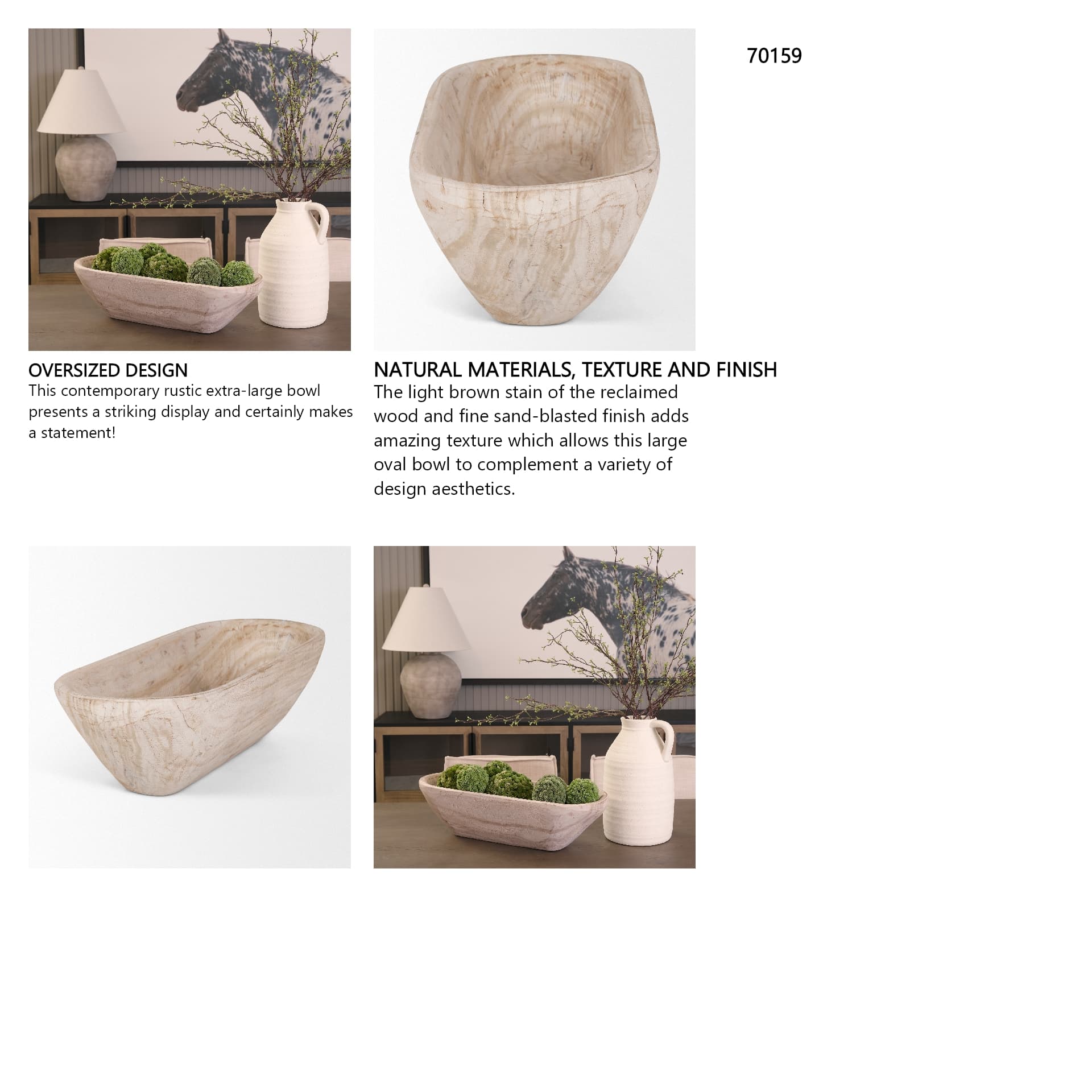 Athena Extra Large Oblong Light-Wash Reclaimed Wood Bowl — in a styled room